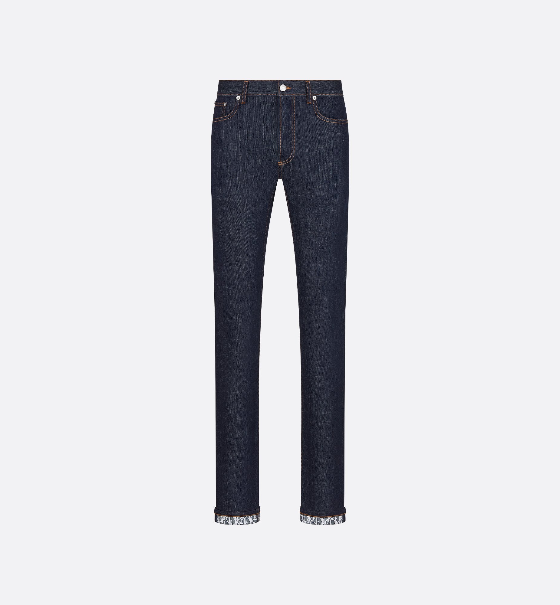 Long Slim-Fit Dior Oblique Jeans Blue Raw Cotton Denim