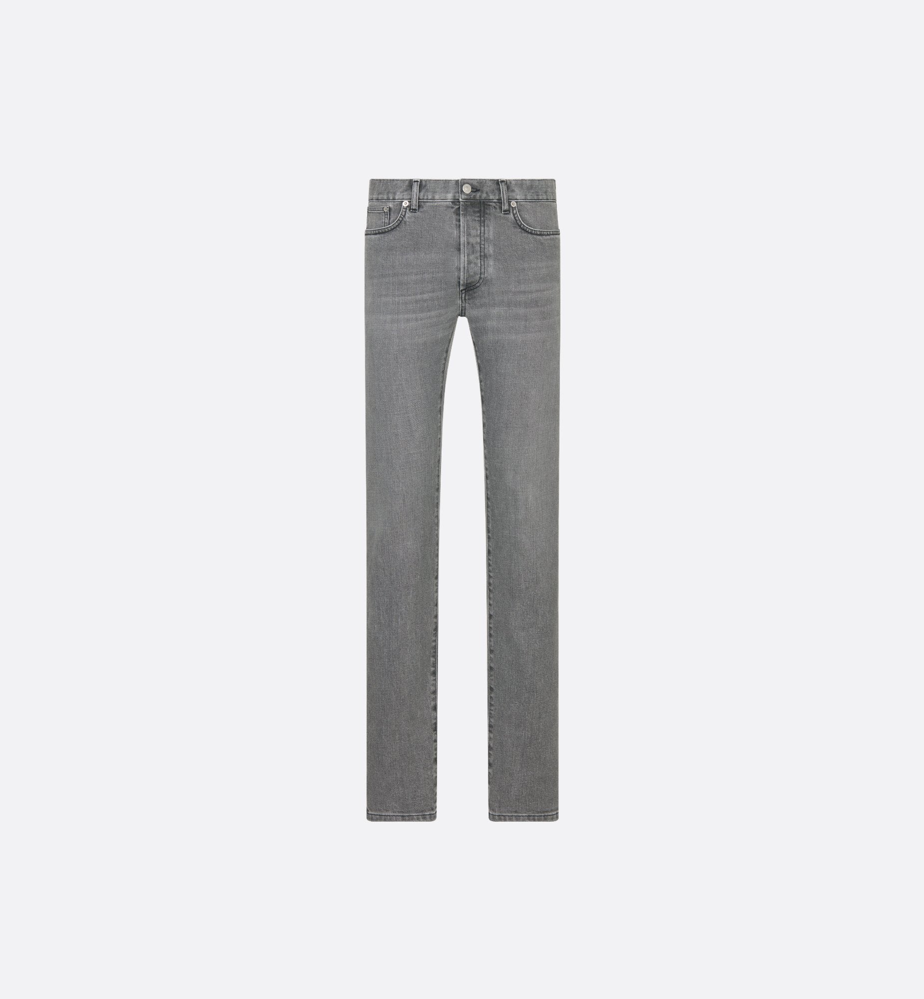 Long Slim-Fit Jeans Gray Cotton-Blend Twill