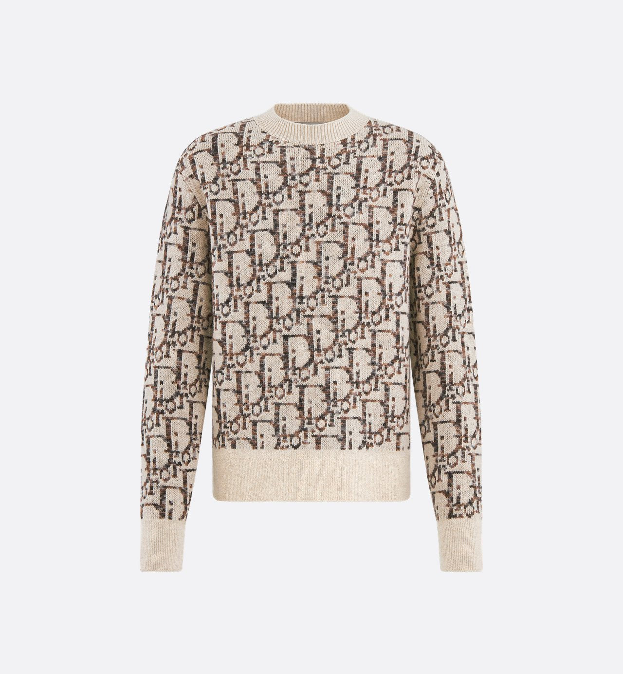 Oblique Sweater Beige And Brown Virgin Wool Jacquard