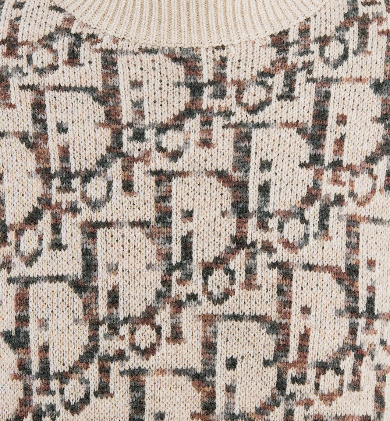 Oblique Sweater Beige And Brown Virgin Wool Jacquard