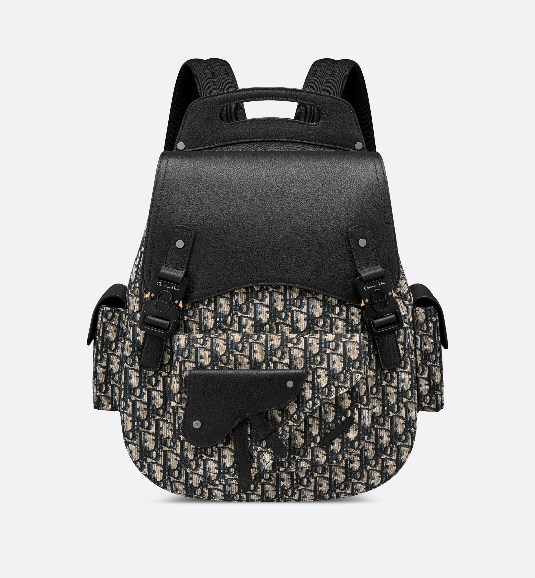 Maxi Gallop Backpack Beige And Black Dior Oblique Jacquard With Black Grained Calfskin