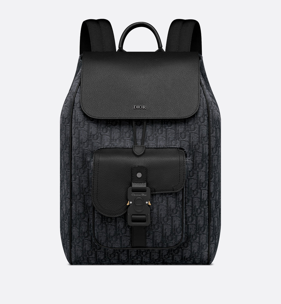 Saddle Backpack With Flap Black Dior Oblique Jacquard And Black Grained Calfskin