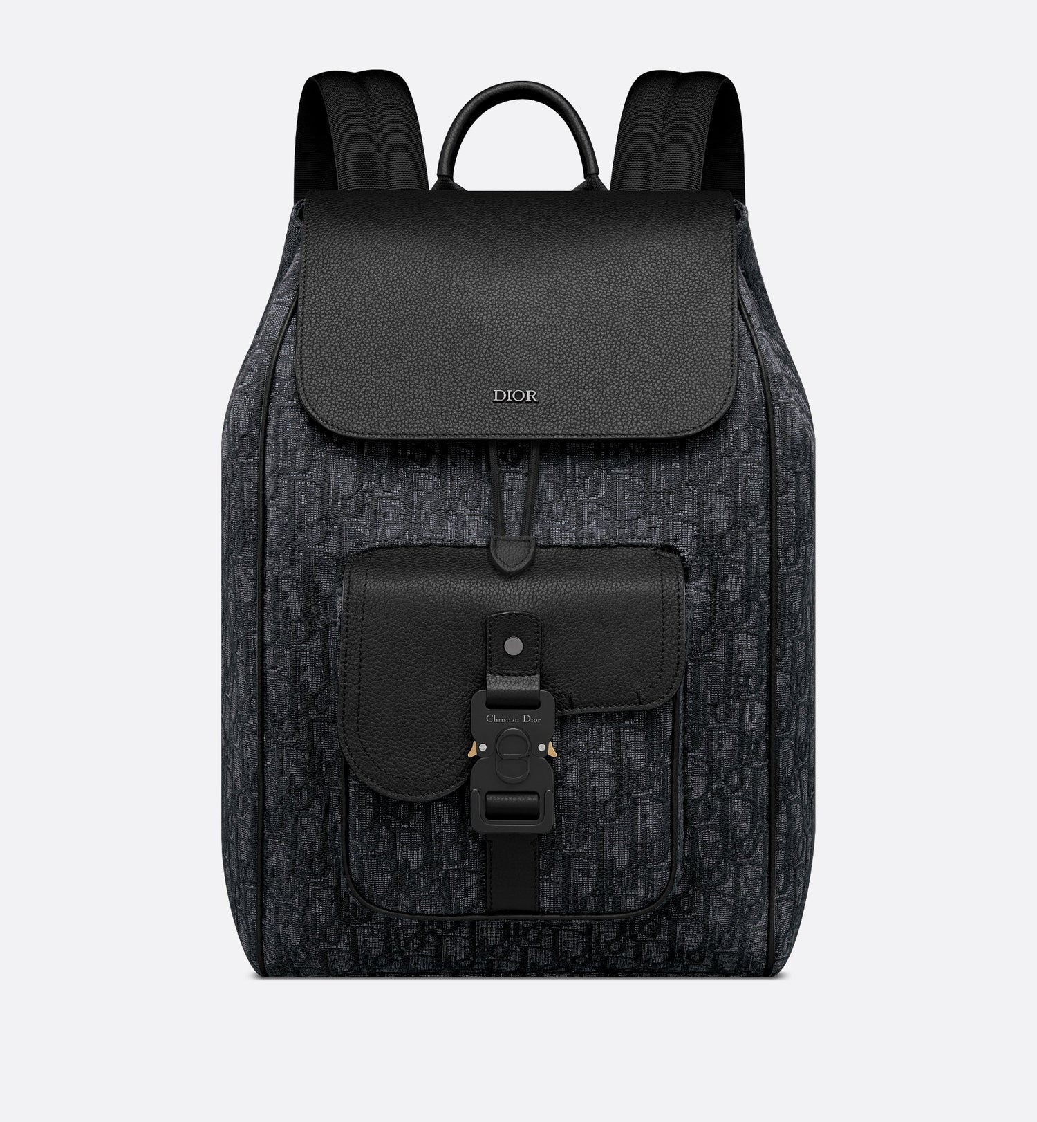 Saddle Backpack With Flap Black Dior Oblique Jacquard And Black Grained Calfskin