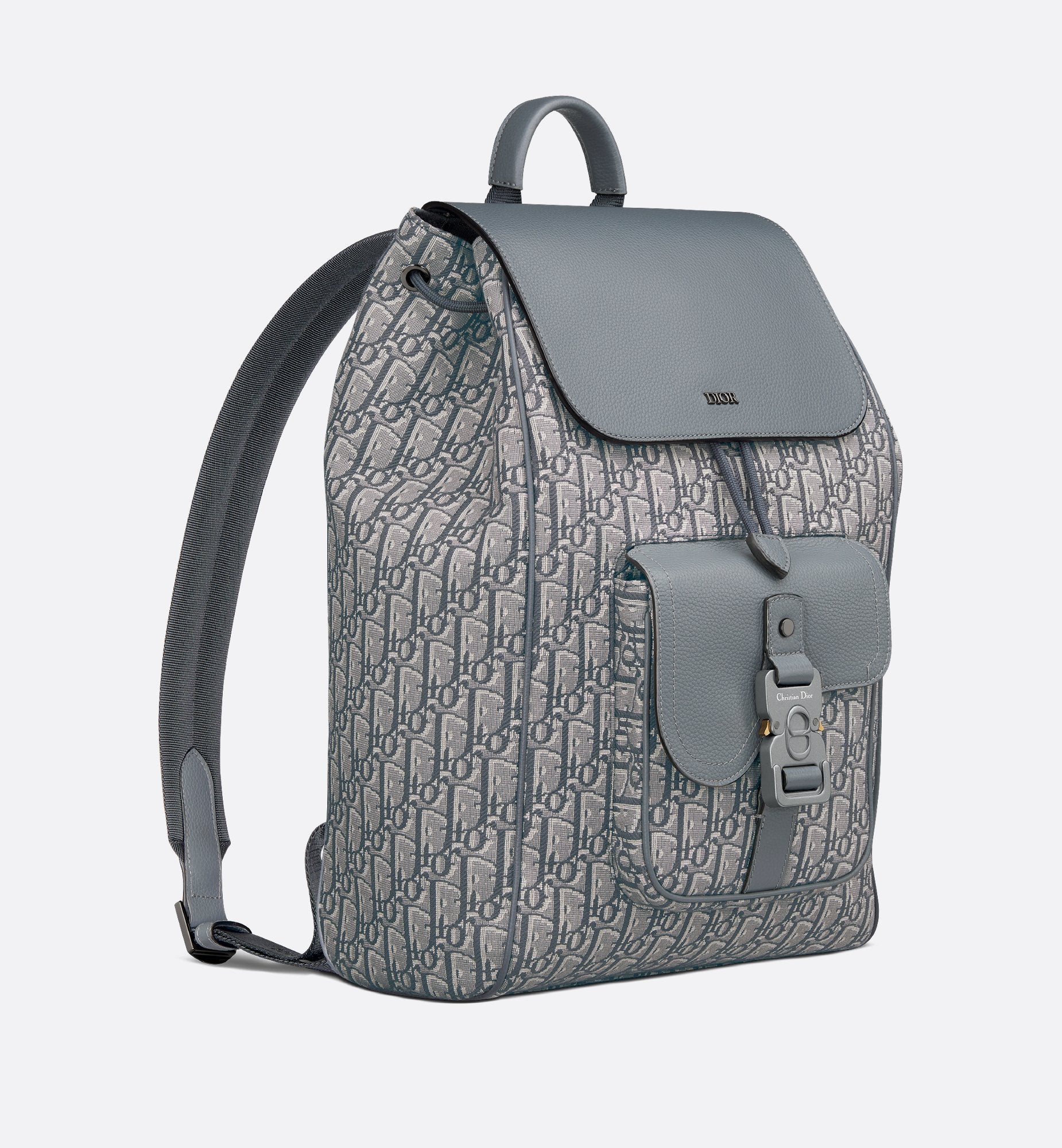 Saddle Backpack With Flap Deep Gray Dior Oblique Jacquard And Deep Gray Grained Calfskin