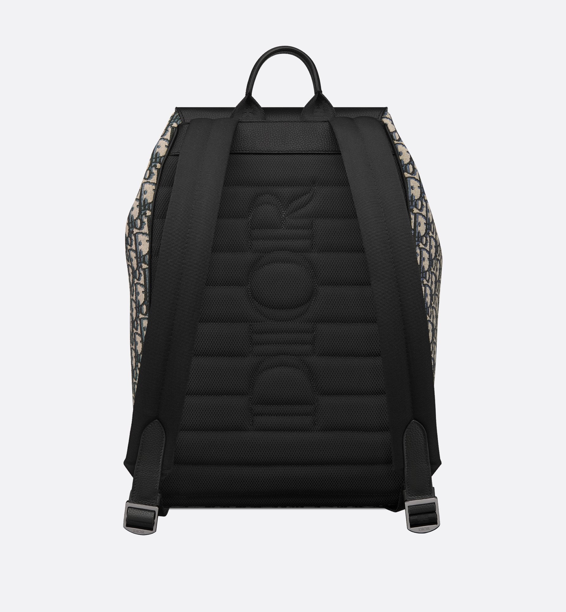 Saddle Backpack With Flap Beige And Black Dior Oblique Jacquard With Black Grained Calfskin