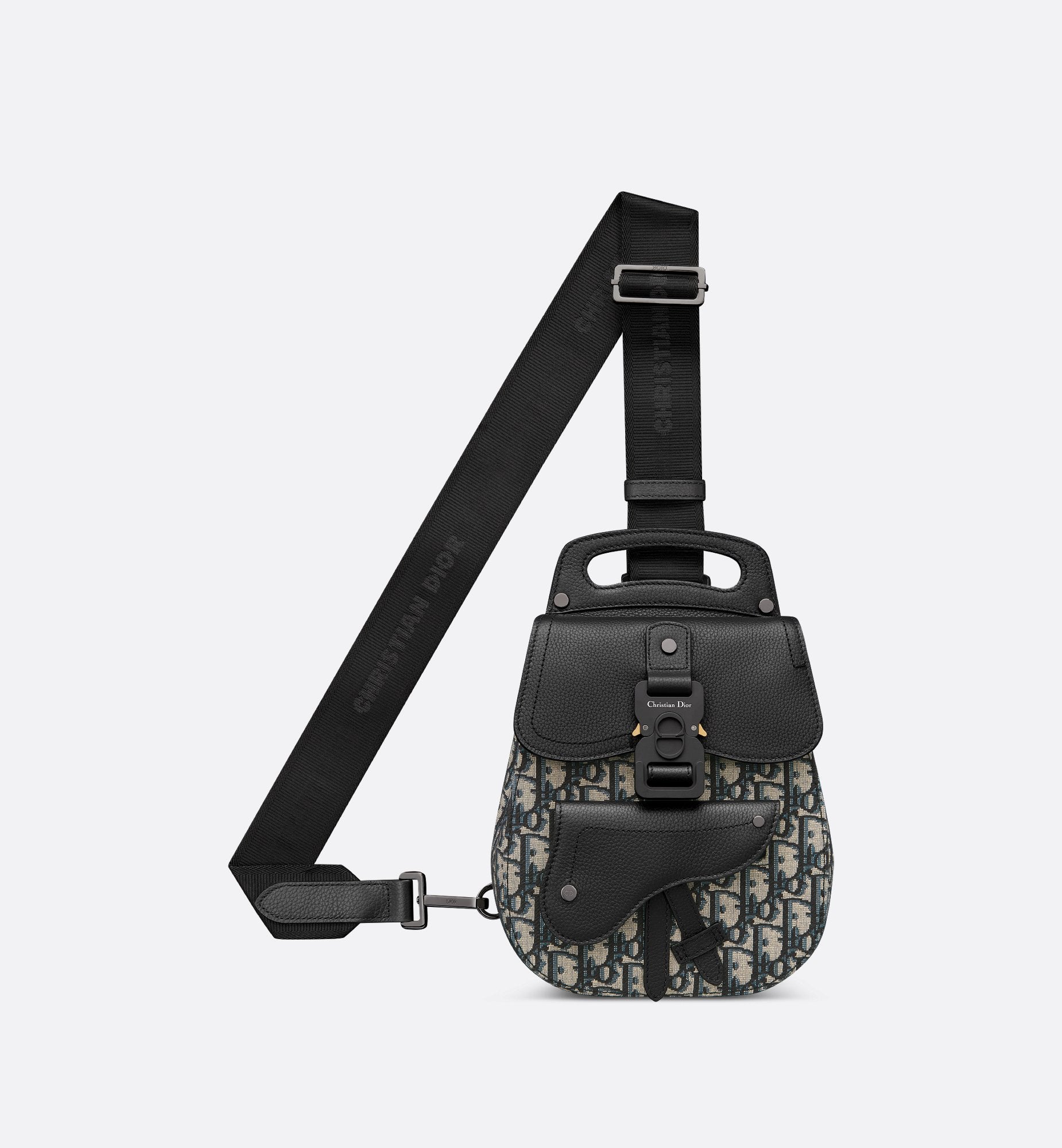 Gallop Sling Bag Beige And Black Dior Oblique Jacquard And Black Grained Calfskin