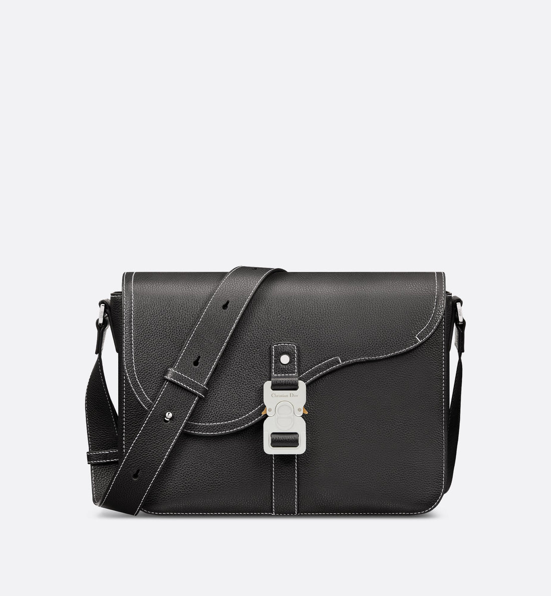 Saddle Messenger Bag With Flap Black Grained Calfskin