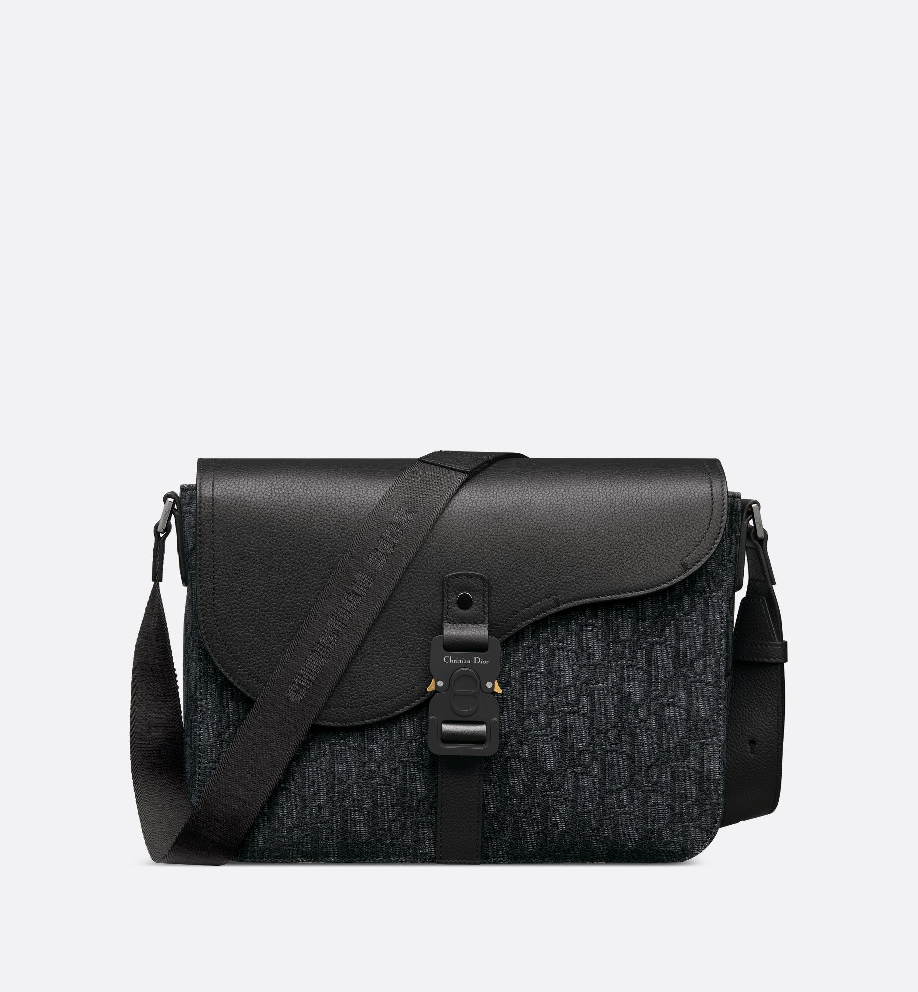 Saddle Messenger Bag With Flap Black Dior Oblique Jacquard And Black Grained Calfskin