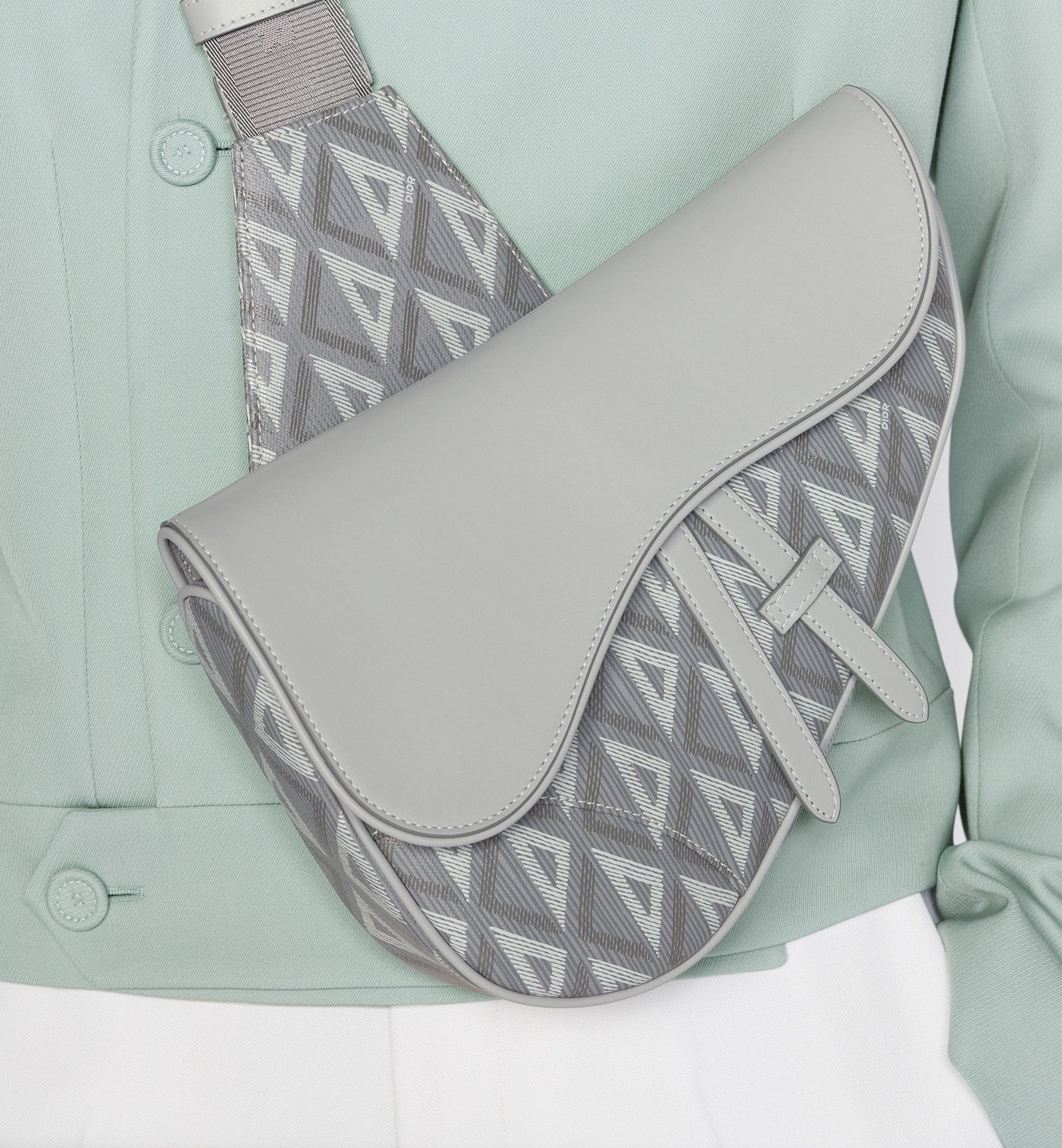 Saddle Bag Dior Gray Coated Cotton Canvas With Cd Diamond Print And Dior Gray Smooth Calfskin