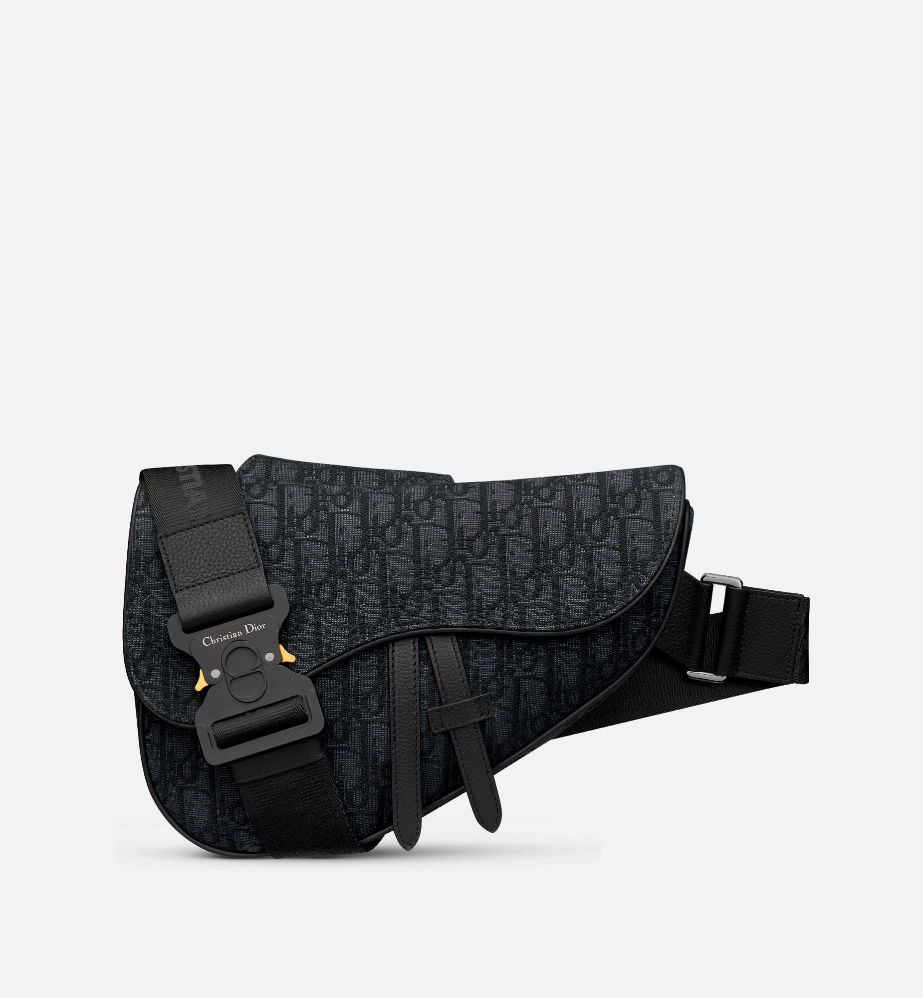 Saddle Bag Black Dior Oblique Jacquard