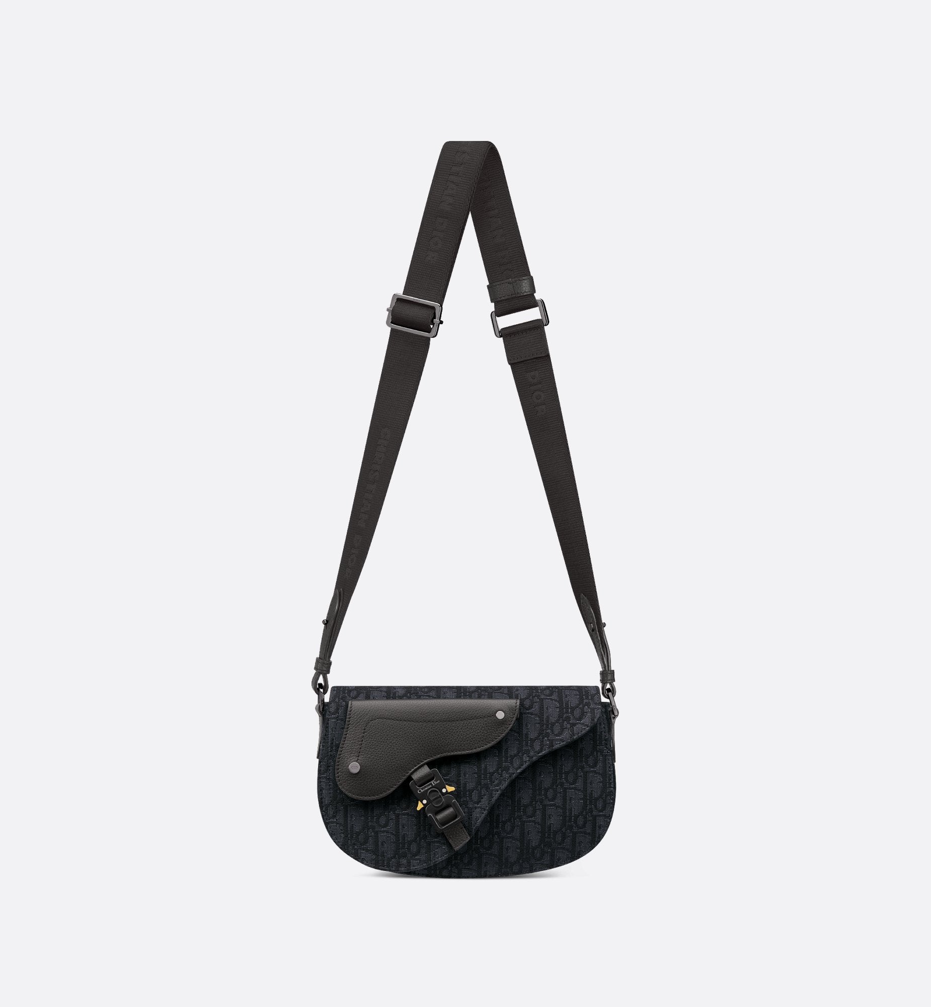 Saddle Messenger Bag Black Dior Oblique Jacquard And Black Grained Calfskin