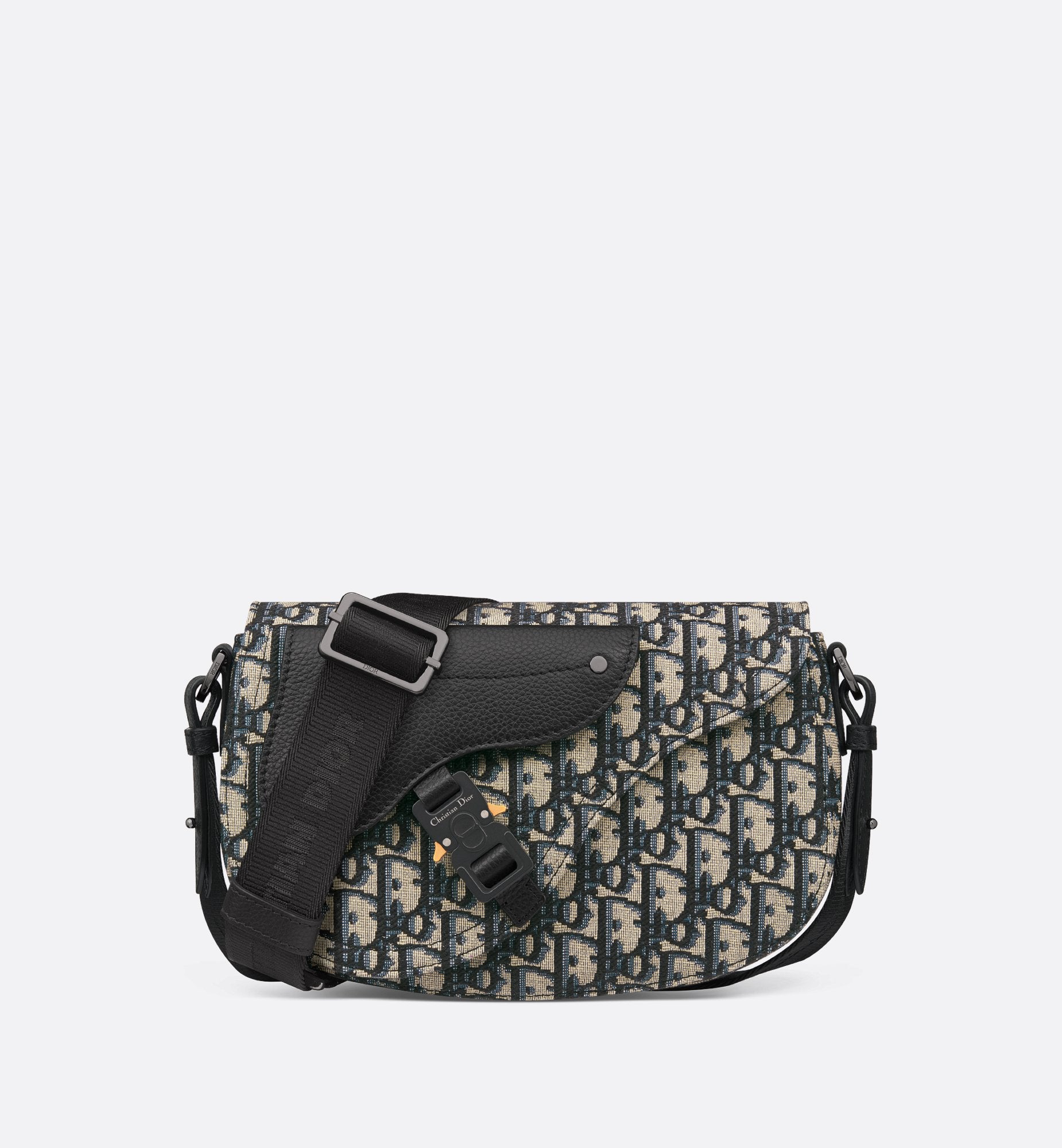 Saddle Messenger Bag Beige And Black Dior Oblique Jacquard And Black Grained Calfskin