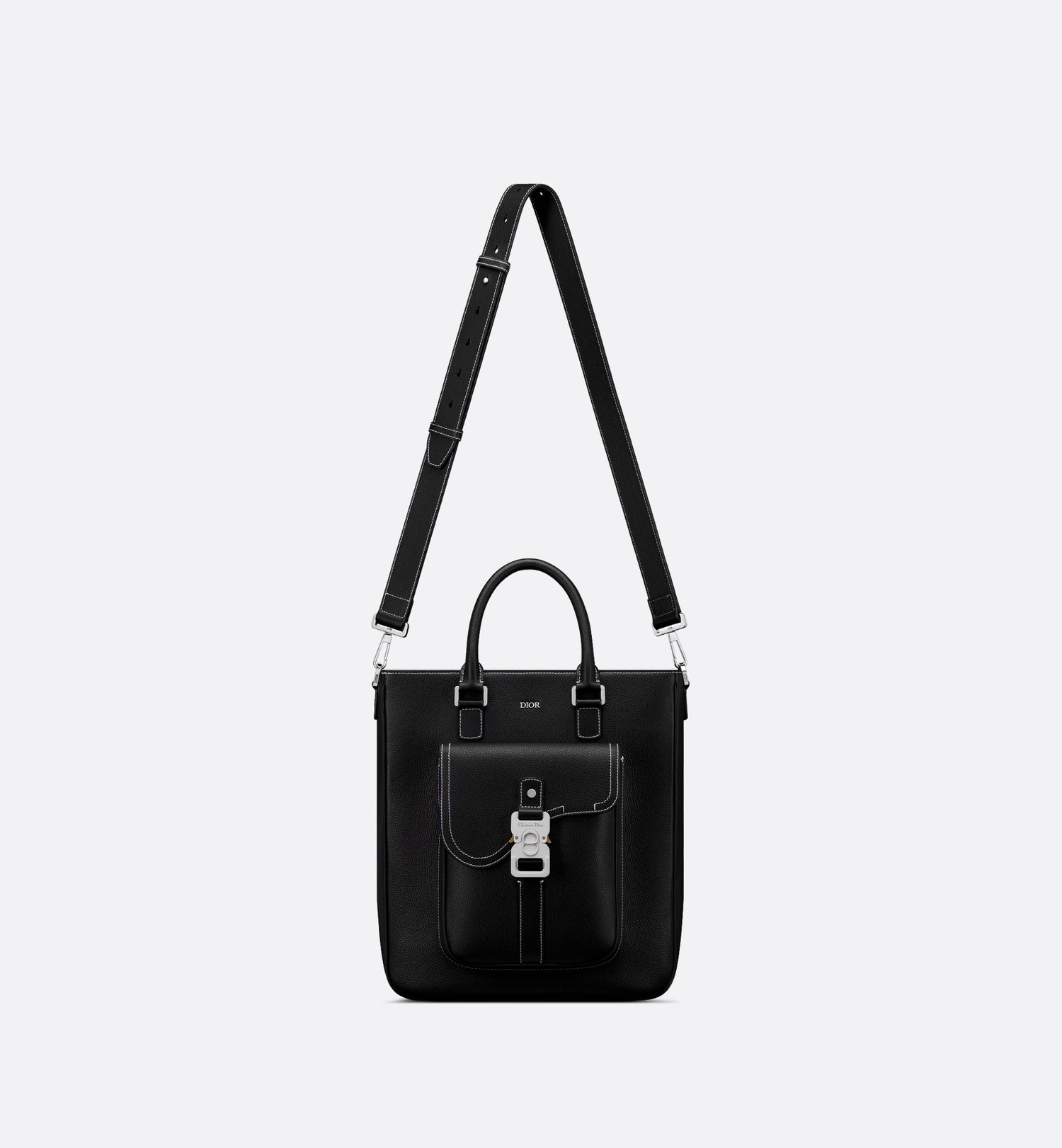 Saddle Tote Bag Black Grained Calfskin