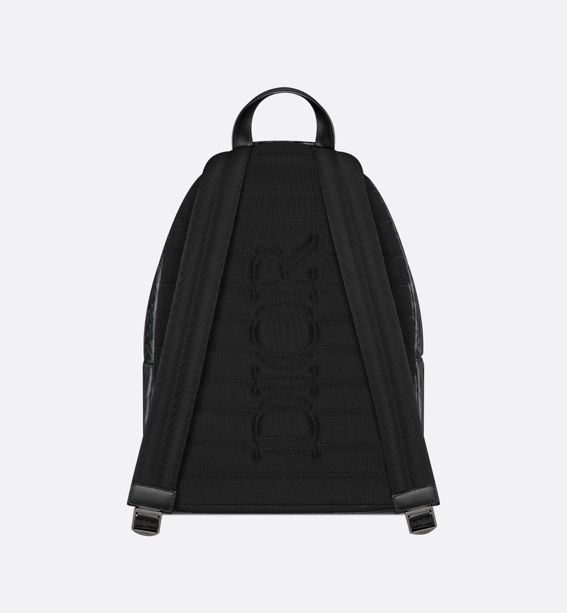 Rider Zipped Backpack Black Coated Cotton Canvas With Cd Diamond Print