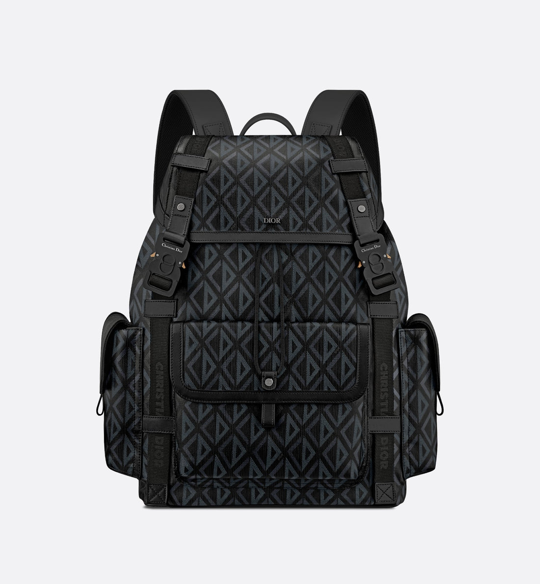 Large Dior Hit The Road Backpack Black Coated Cotton Canvas With Cd Diamond Print And Black Smooth Calfskin