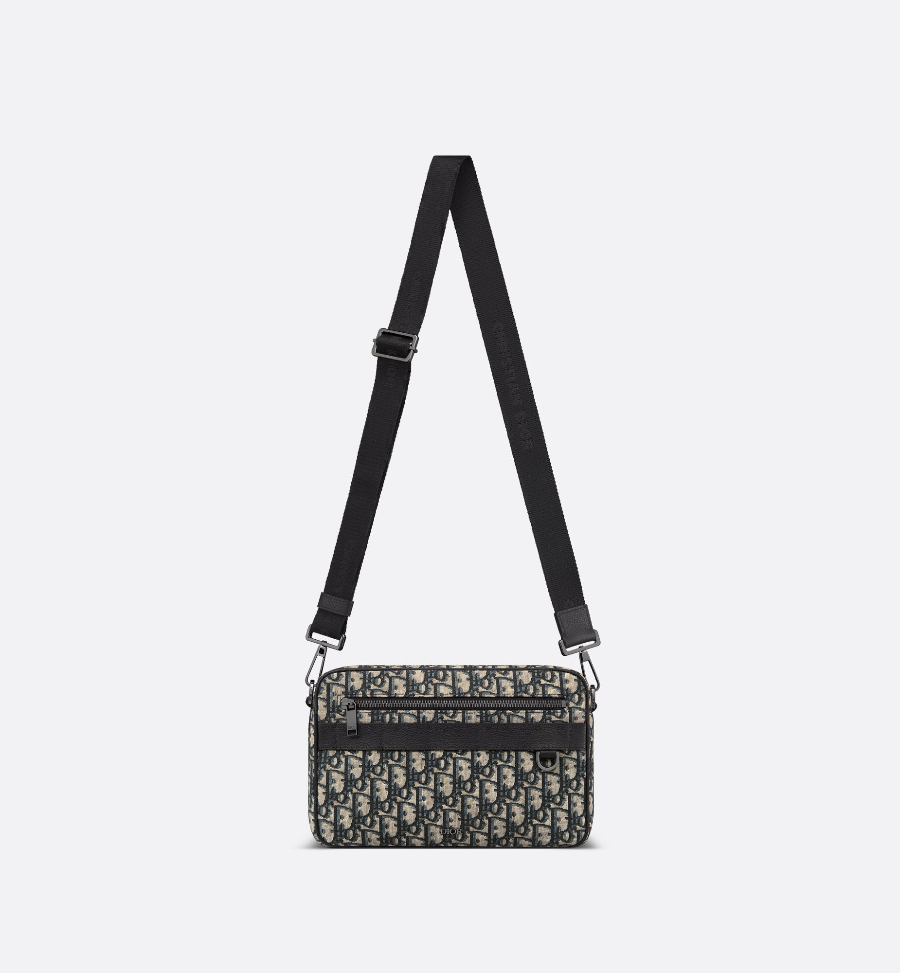 Maxi Safari Bag With Strap Beige And Black Dior Oblique Jacquard With Black Grained Calfskin