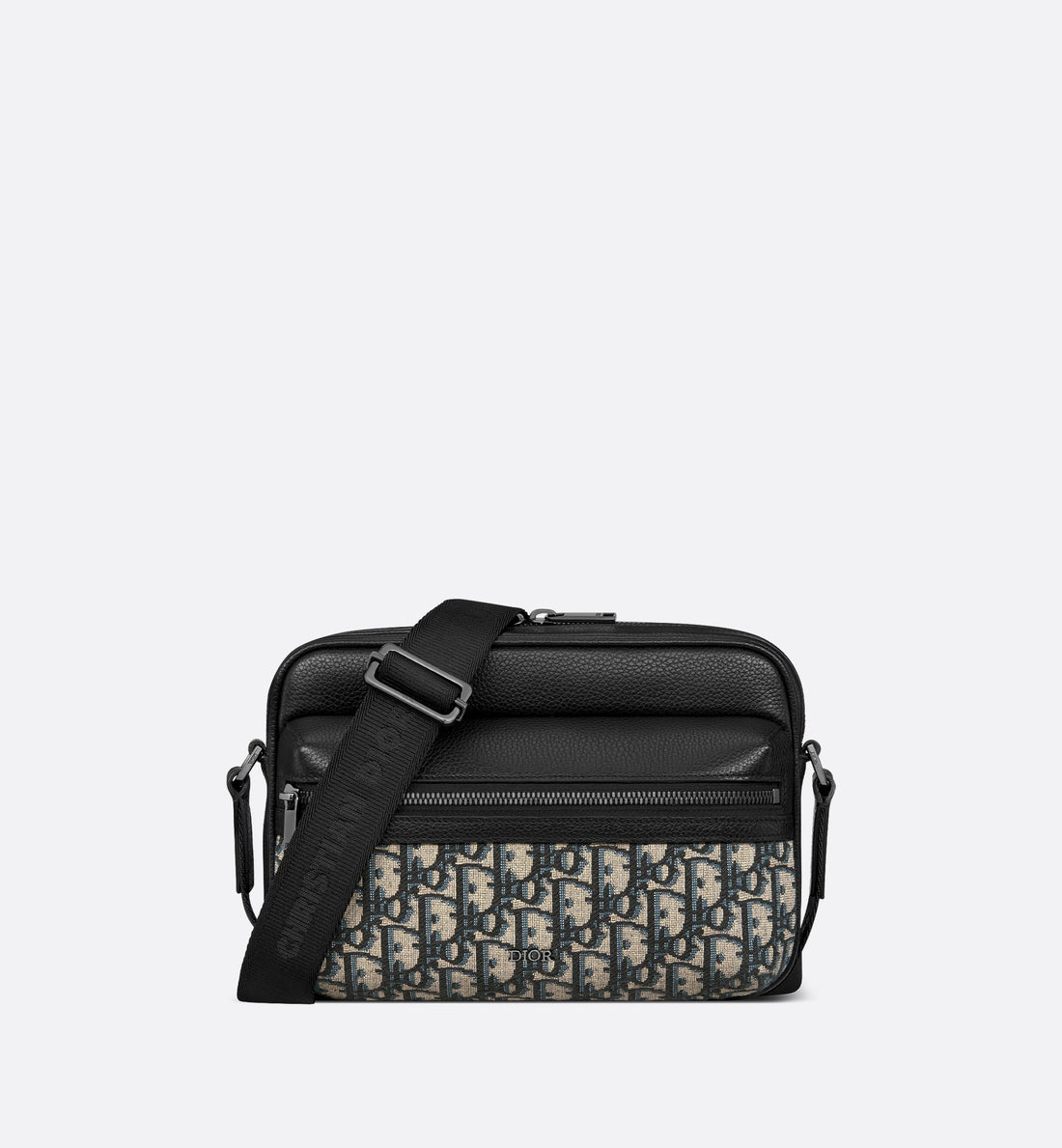 Rider 2.0 Zipped Messenger Bag Beige And Black Dior Oblique Jacquard With Black Grained Calfskin