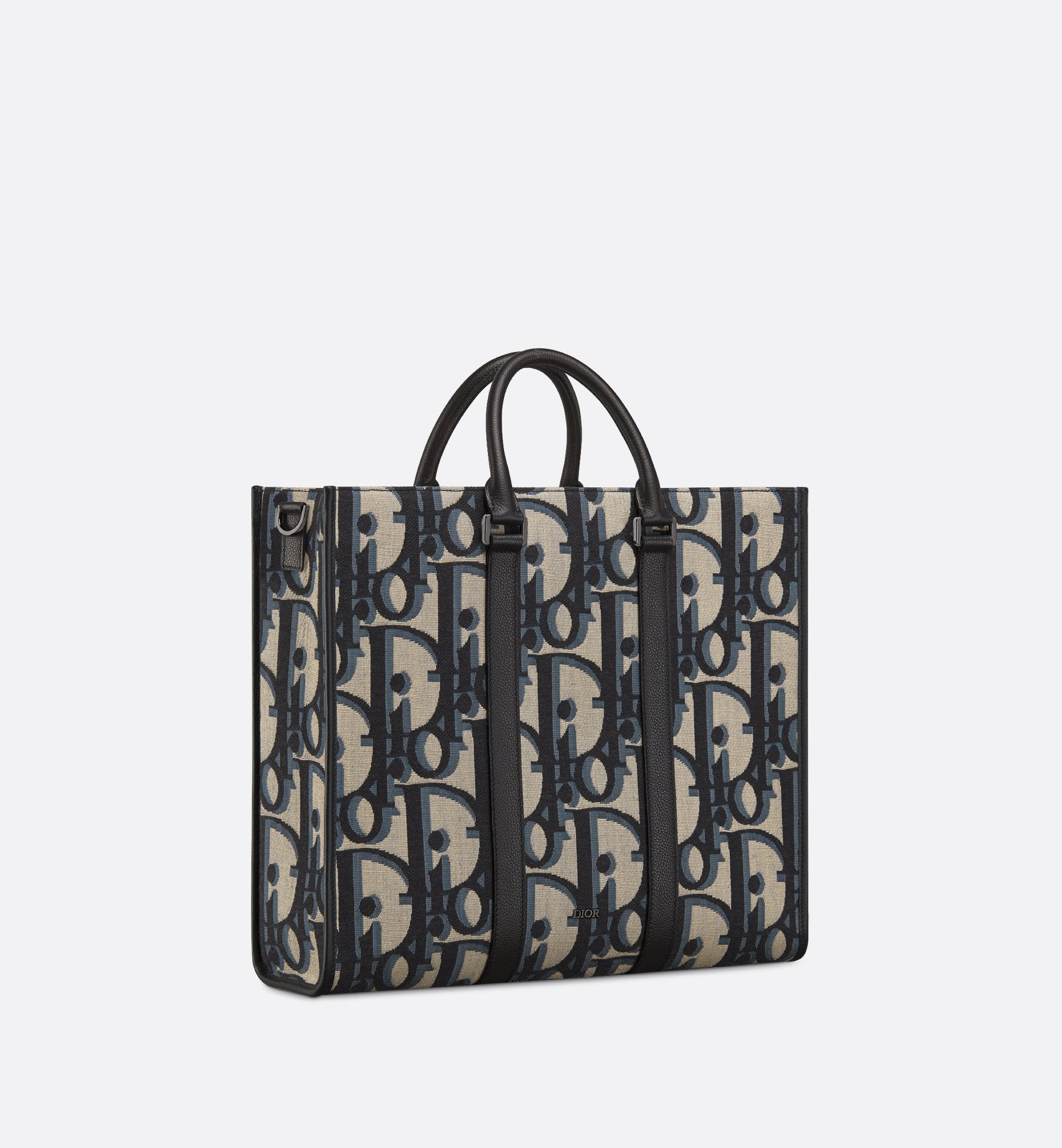 East-West Tote Bag Beige And Black Maxi Dior Oblique Jacquard With Black Grained Calfskin