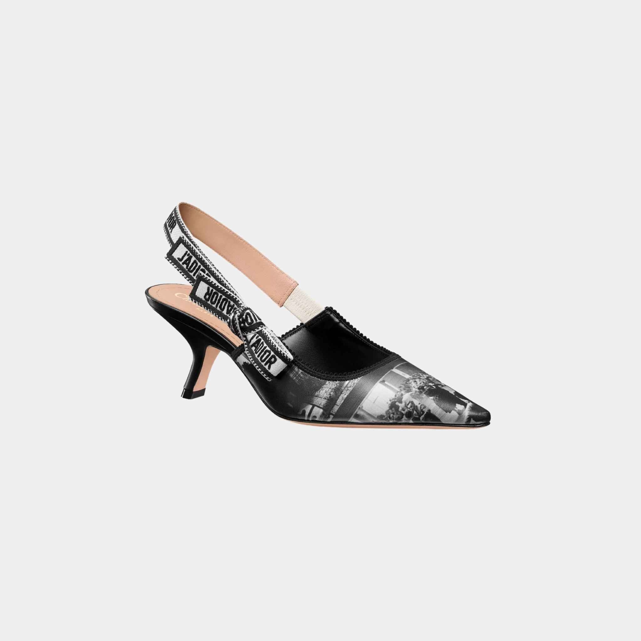 JAdior Slingback Pump Gray And Black Lambskin Printed