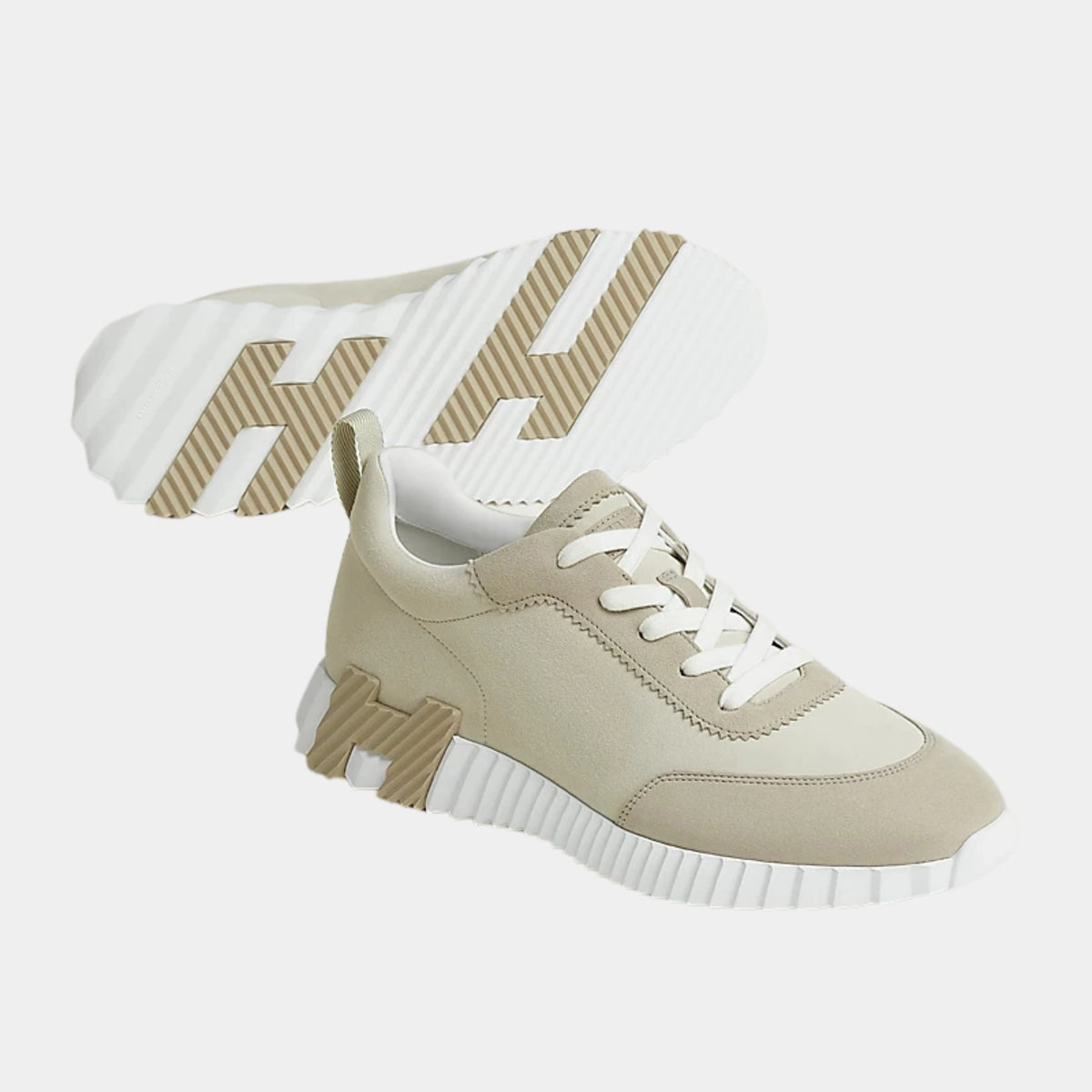 Bouncing Sneaker in fabric ribbon And Suede Goatskin — Beige Glaise / Beige Esquisse