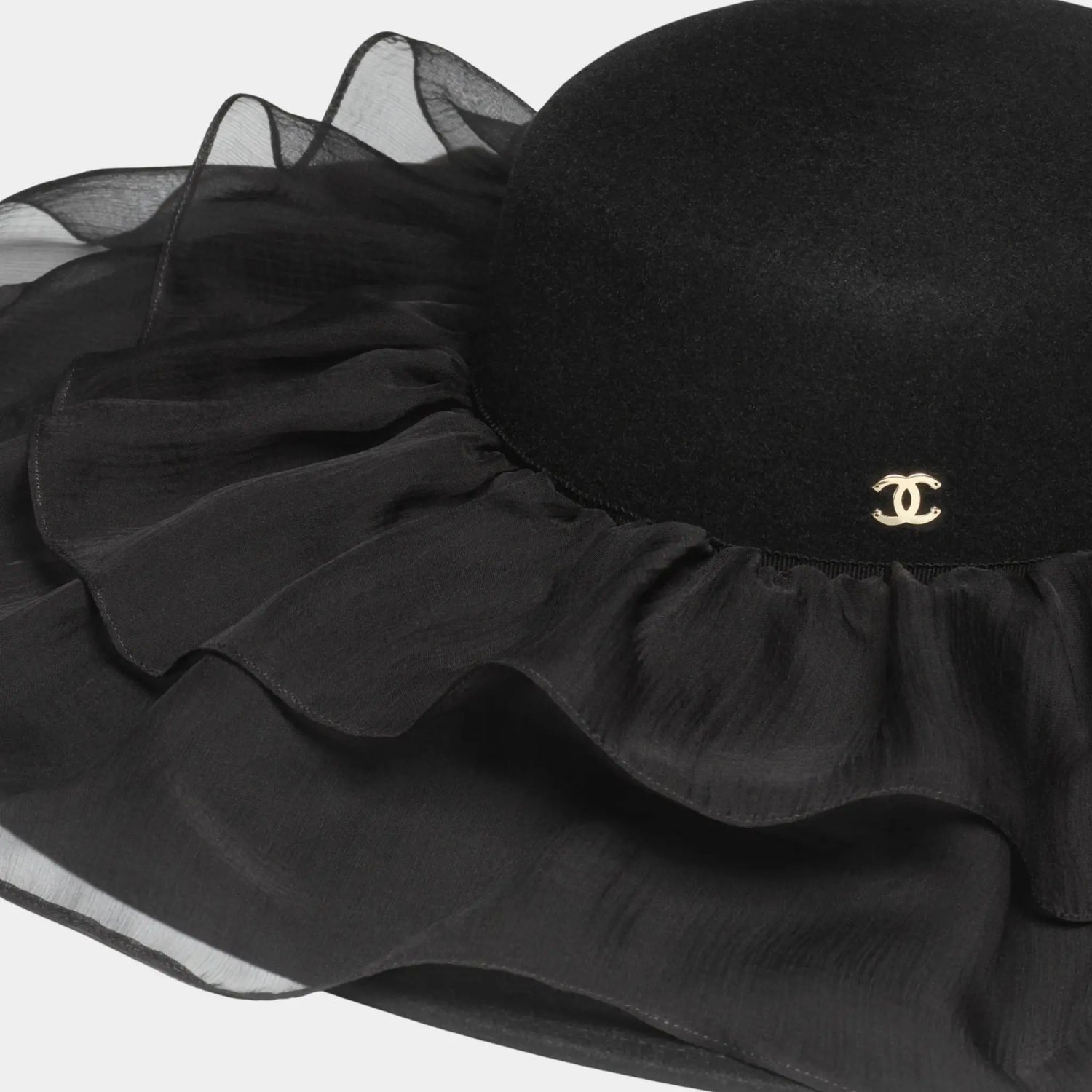 Hat Felt &amp; Silk Chiffon Black