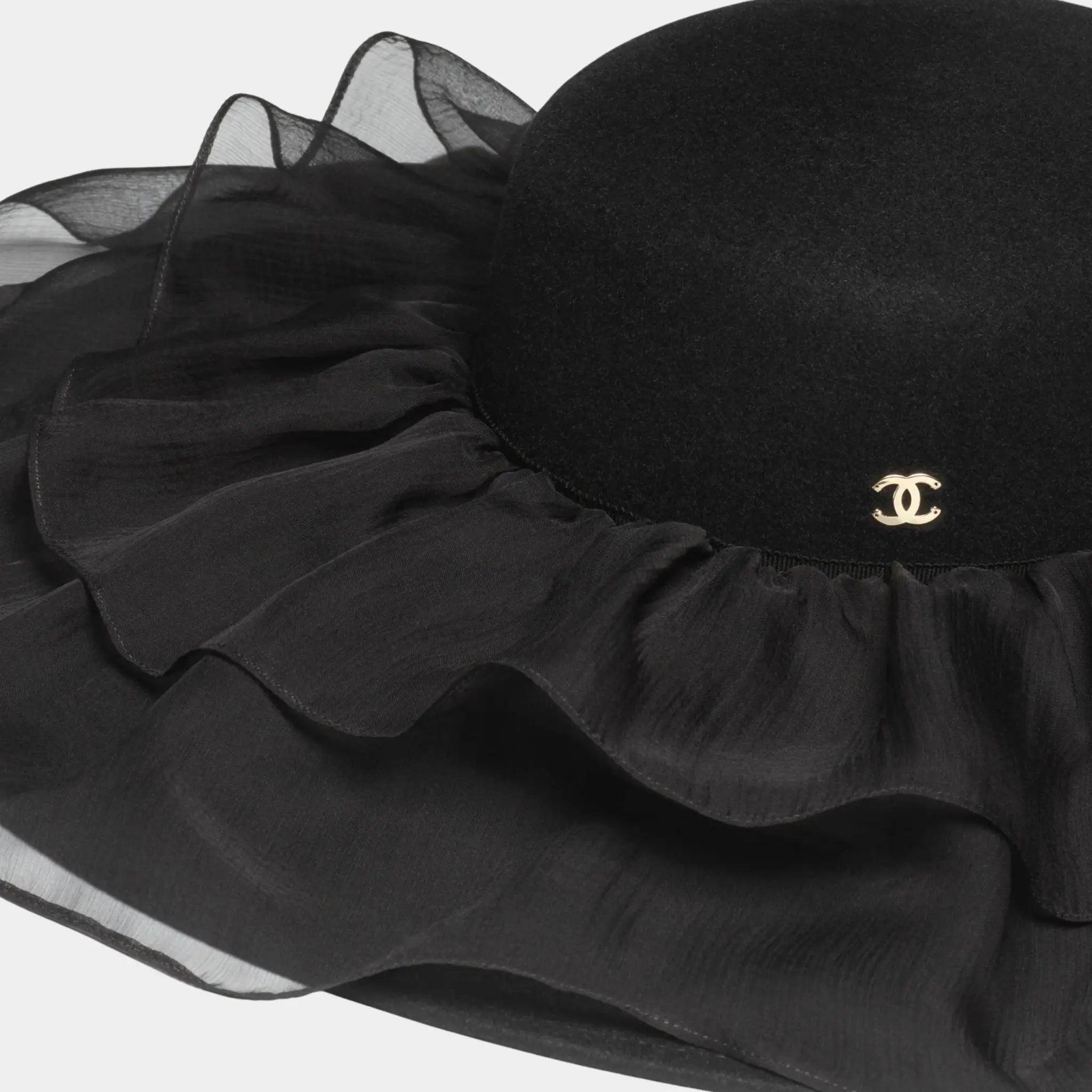Hat Felt &amp; Silk Chiffon Black