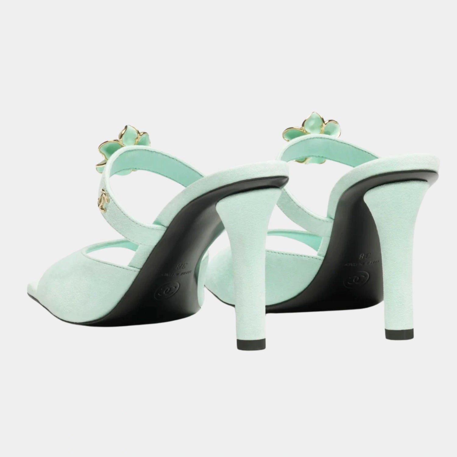 Mules Velvet goat &amp; metal Light green