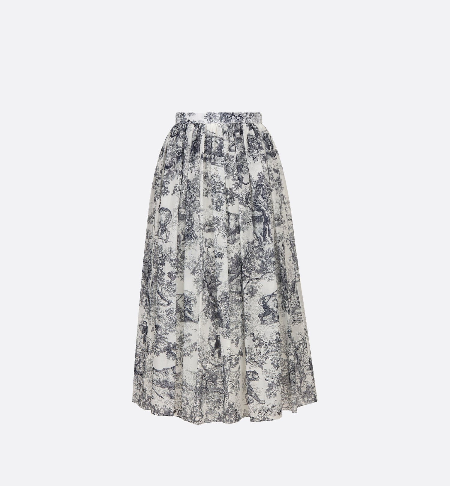 Mid Length Skirt White And Navy Blue Toile De Jouy Cotton Muslin