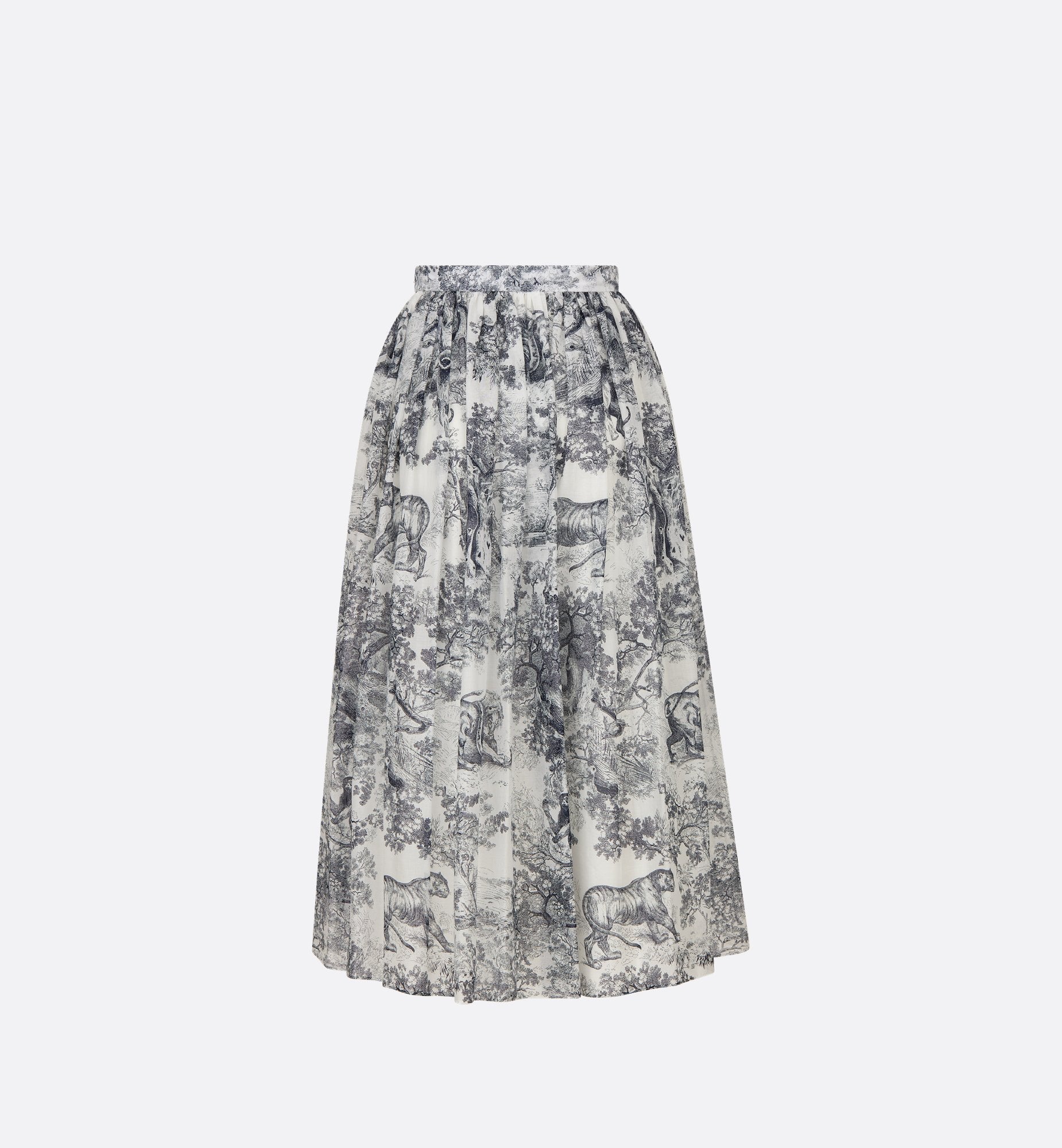 Mid Length Skirt White And Navy Blue Toile De Jouy Cotton Muslin