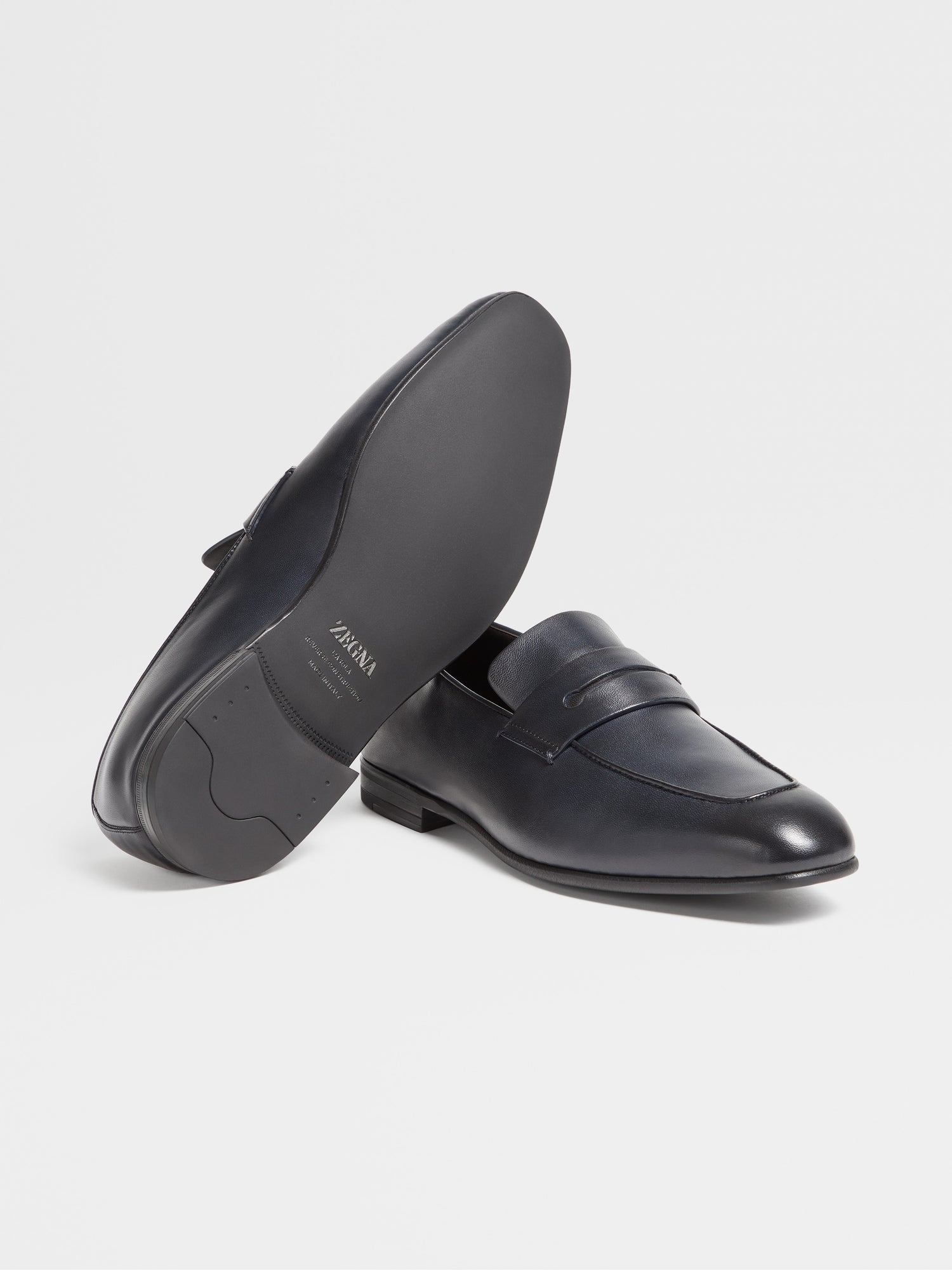 Navy Blue Leather L Asola Loafers