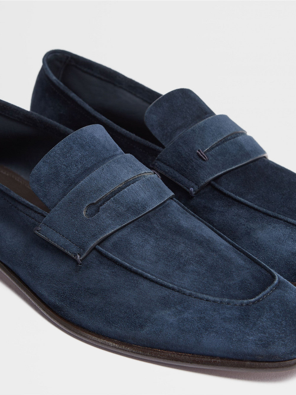 Navy Blue Suede L Asola Loafers