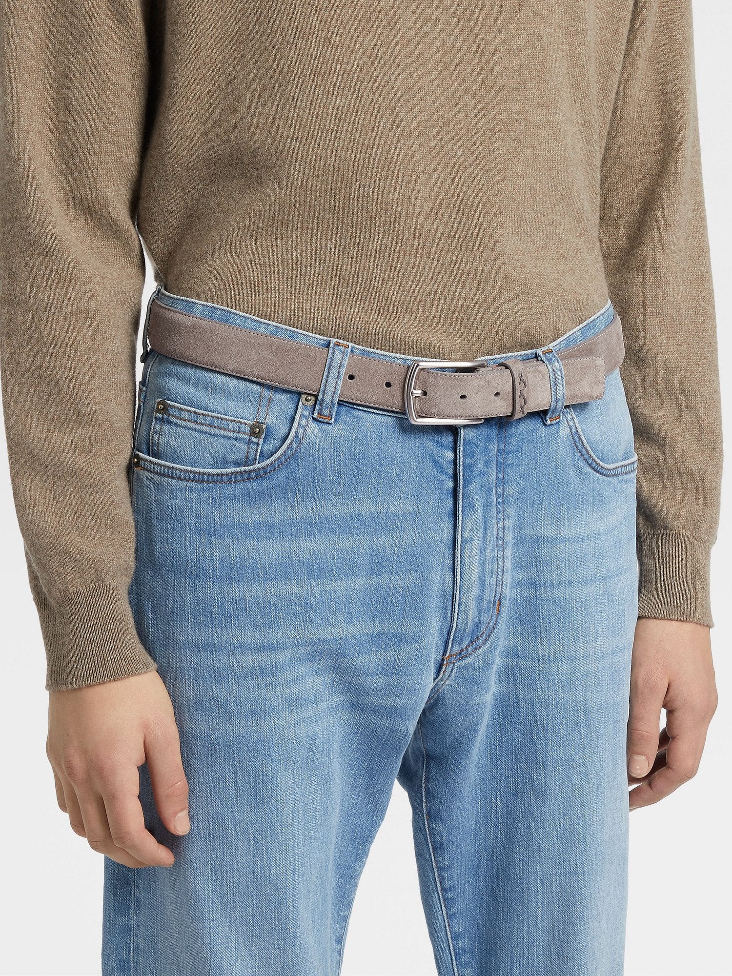 Grey Melange Suede Belt