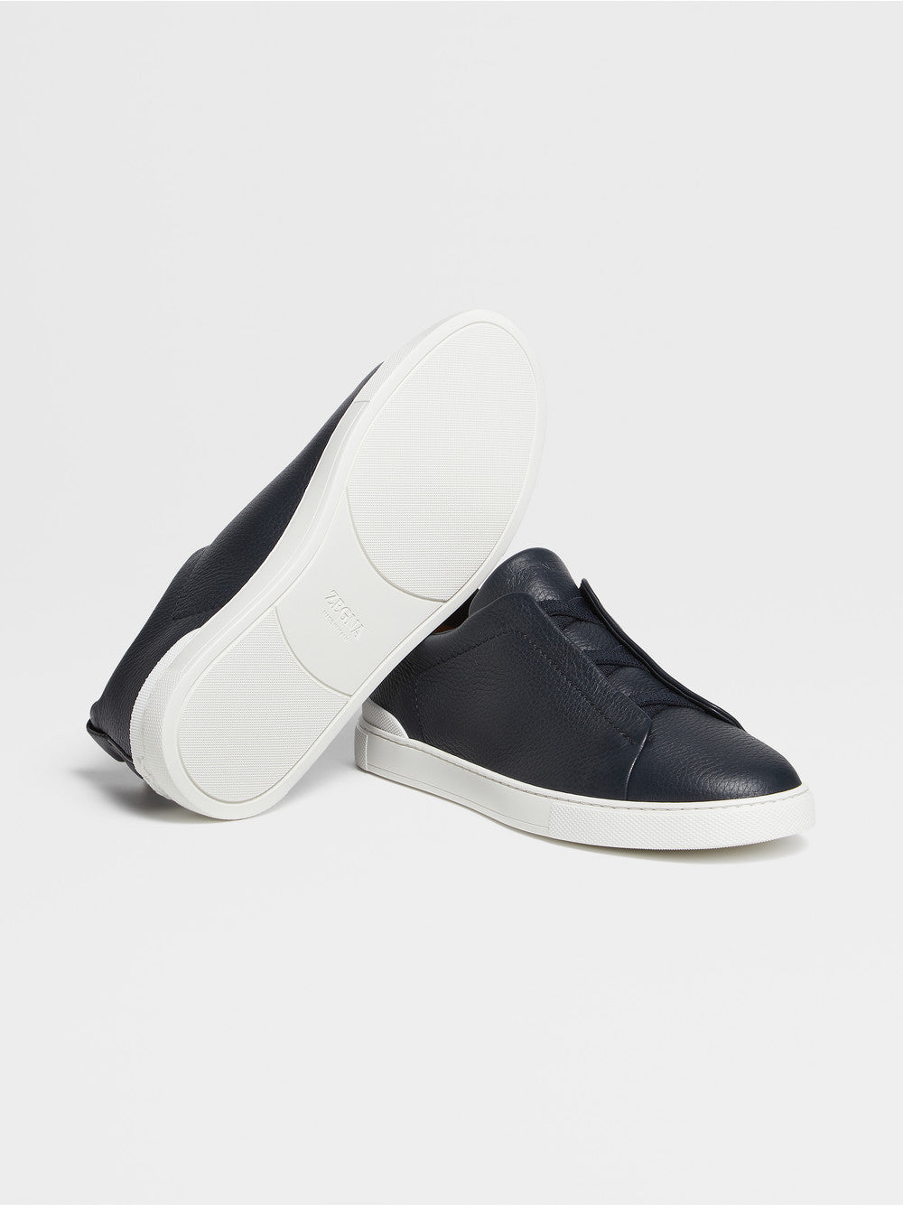 Navy Blue Deerskin Triple Stitch Sneakers