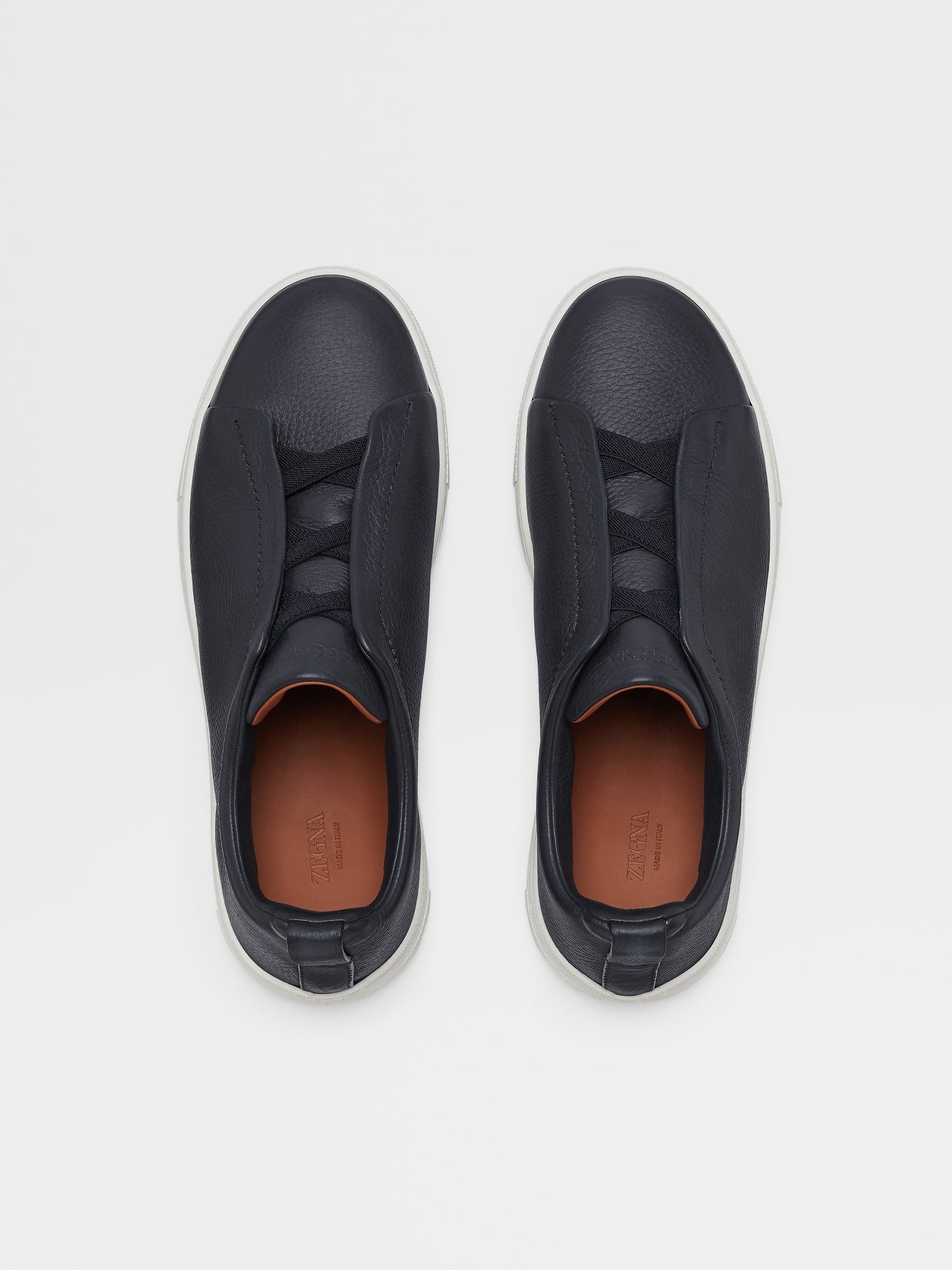 Navy Blue Deerskin Triple Stitch Sneakers