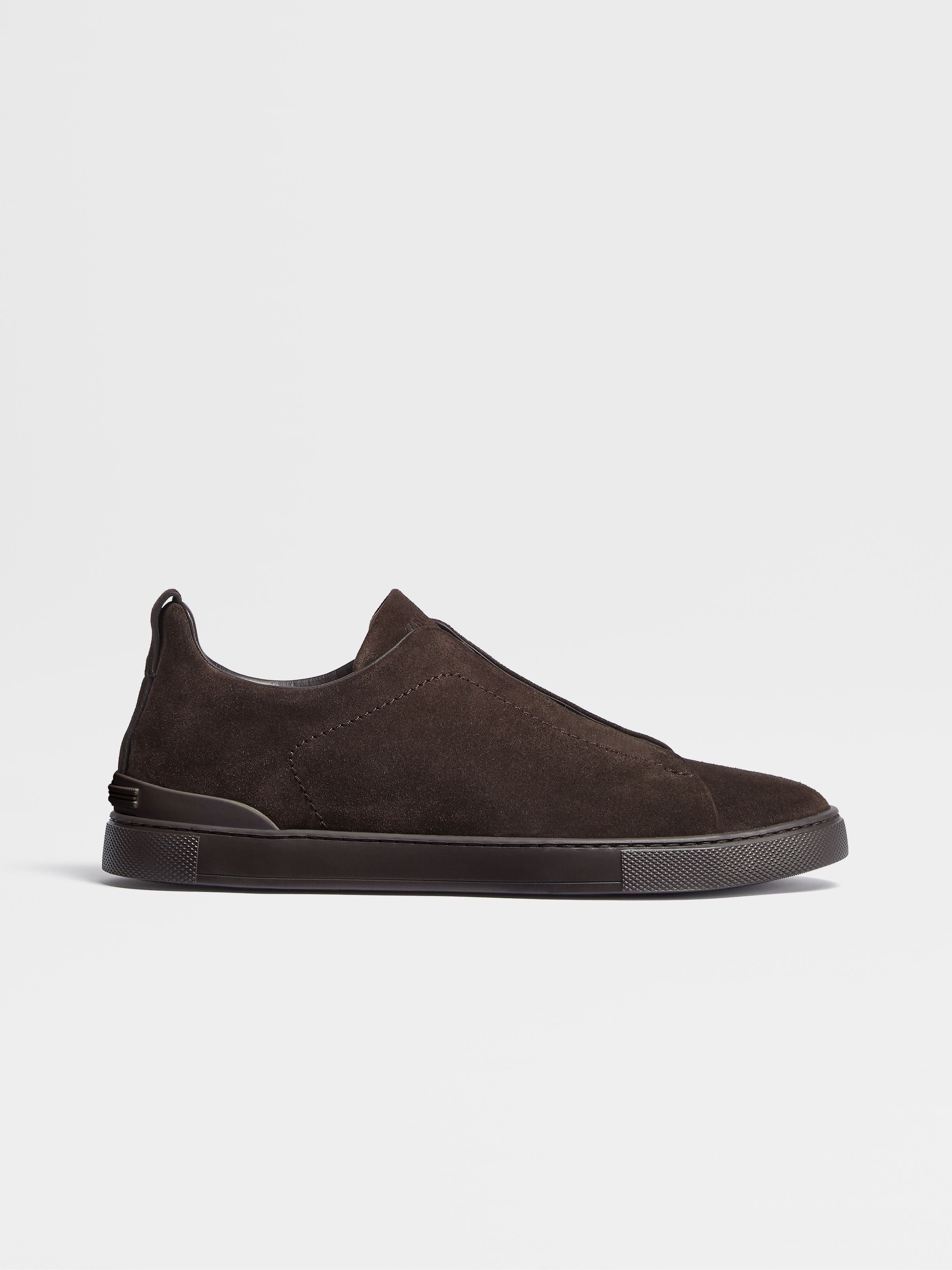 Dark Brown Suede Triple Stitch Sneakers