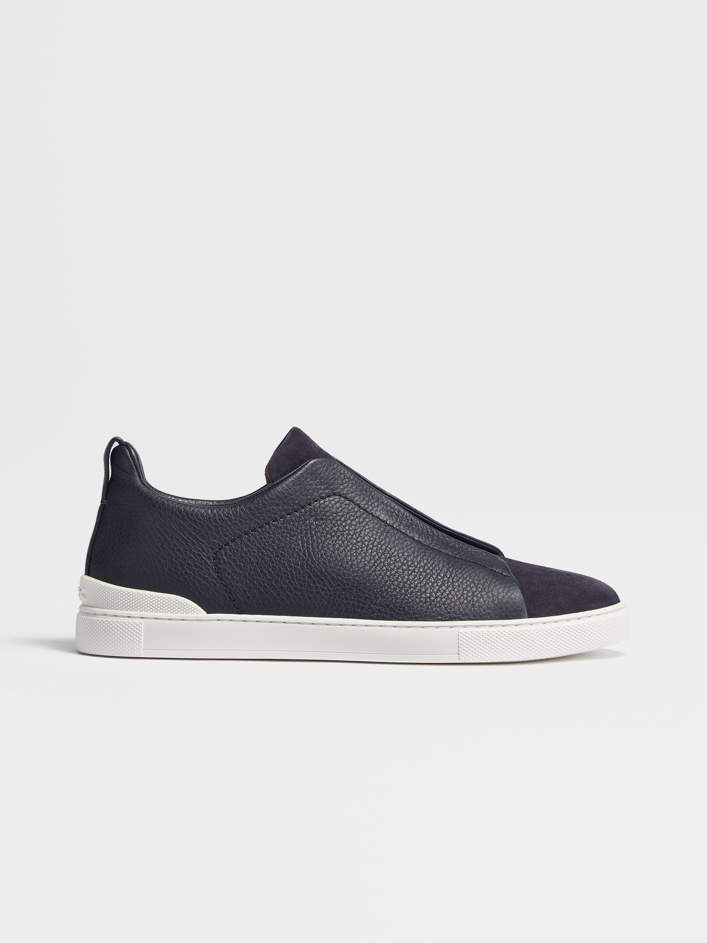 Navy Blue Leather and Suede Triple Stitch Sneakers