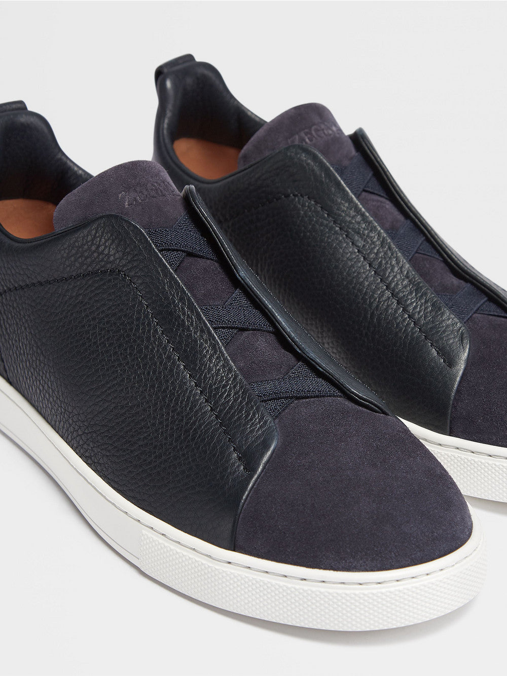 Navy Blue Leather and Suede Triple Stitch Sneakers