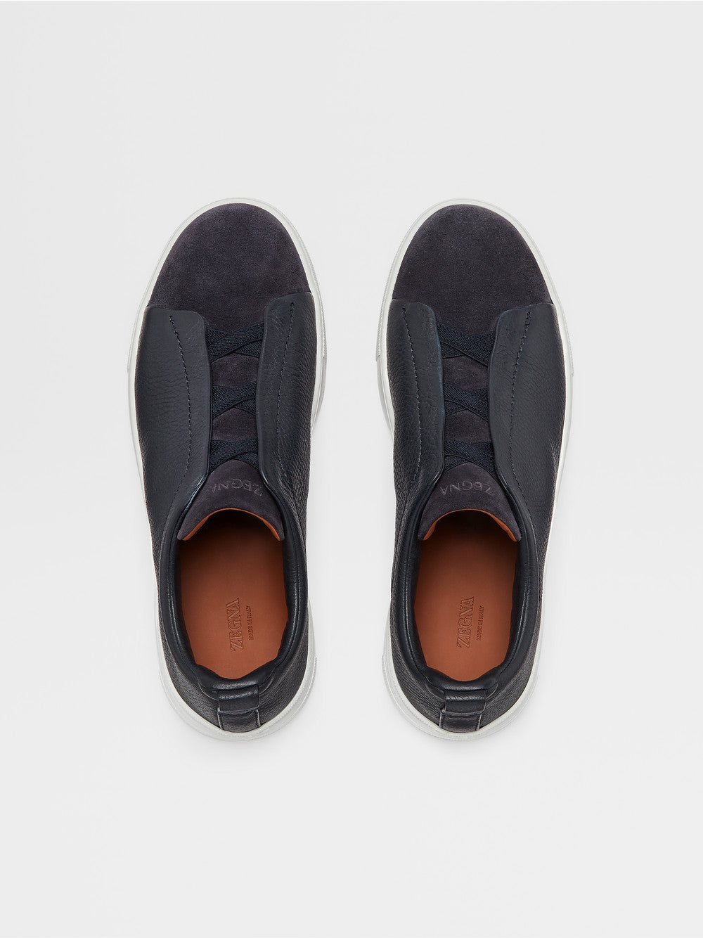 Navy Blue Leather and Suede Triple Stitch Sneakers