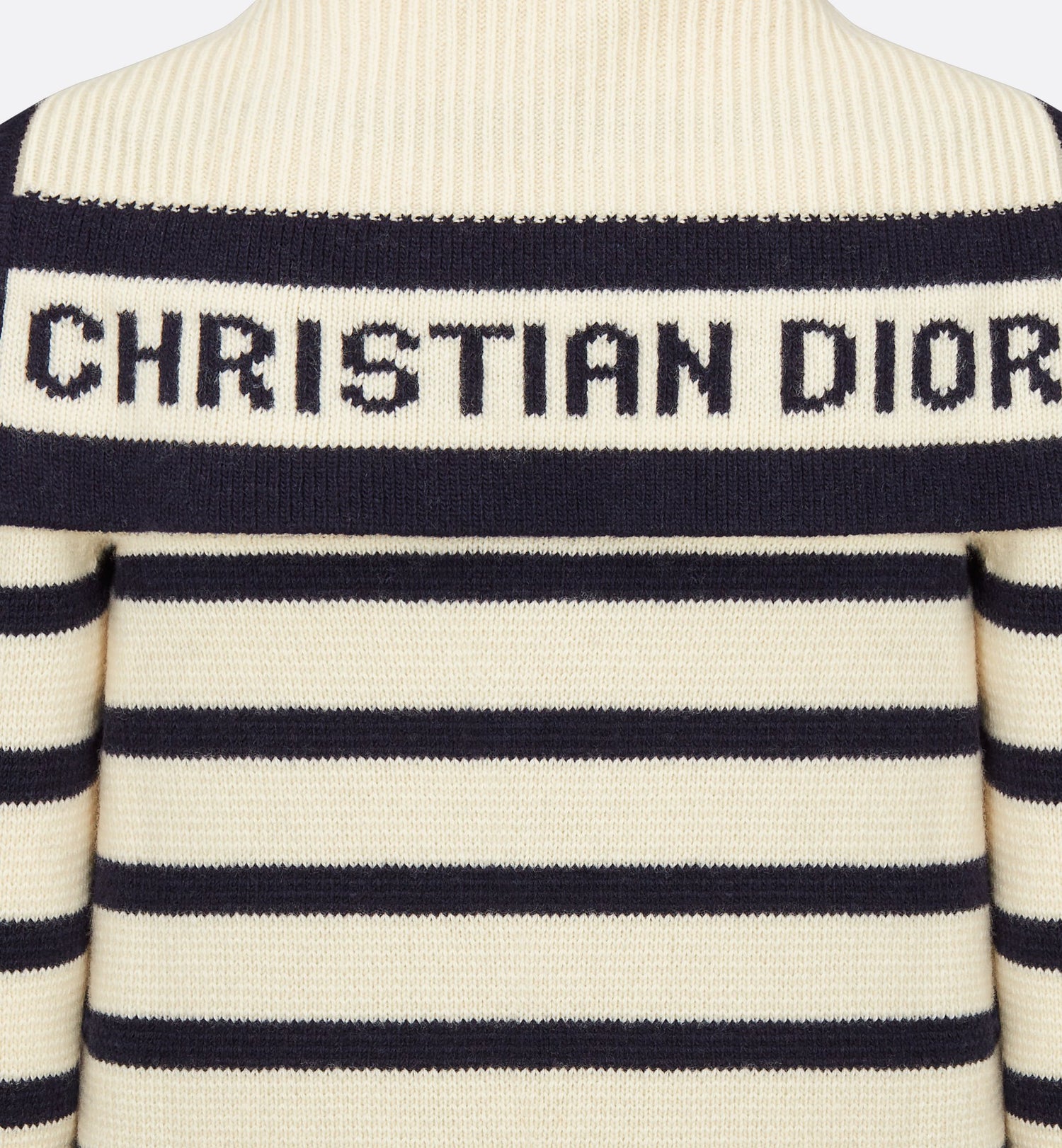 Mariniere Cardigan Navy Blue And Ecru Virgin Wool And Cashmere Knit With D Stripes Motif