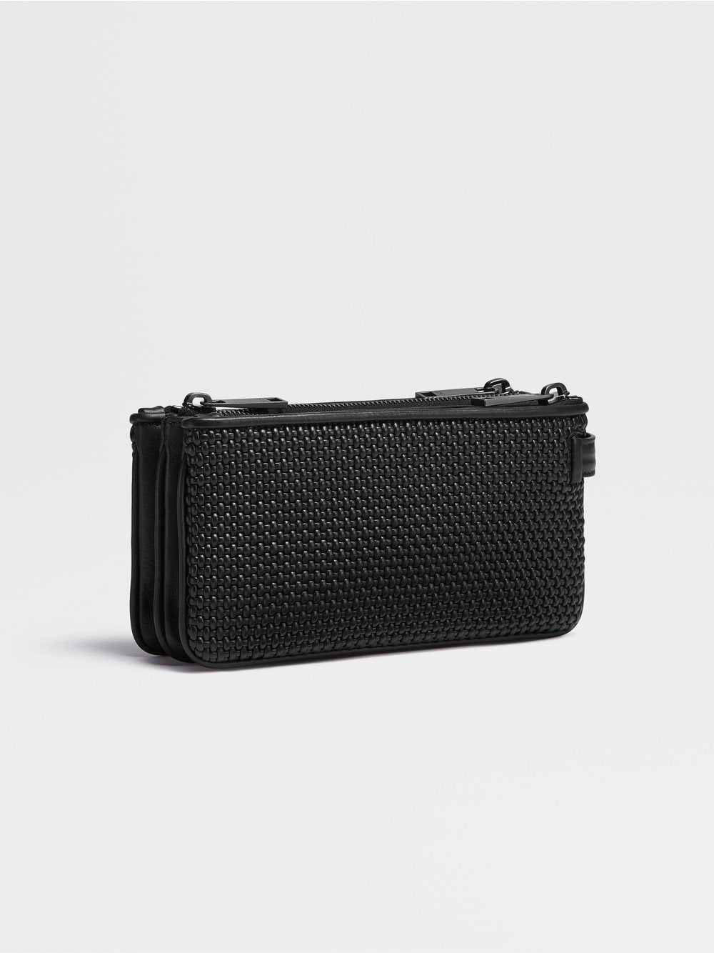 Black Pelletessuta Triple Zip Pouch