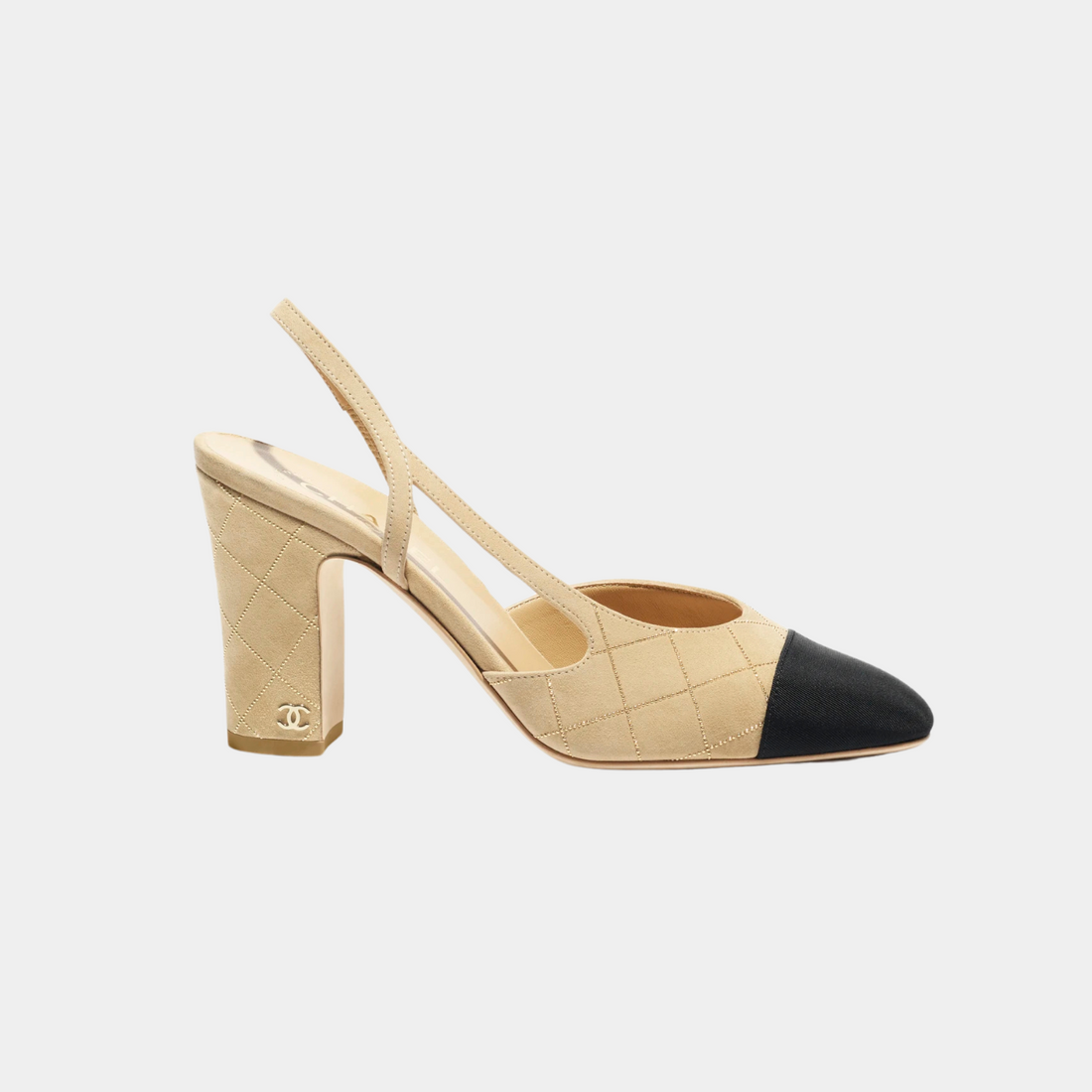 Slingback Suede Goatskin And Grosgrain Beige Golden And Black