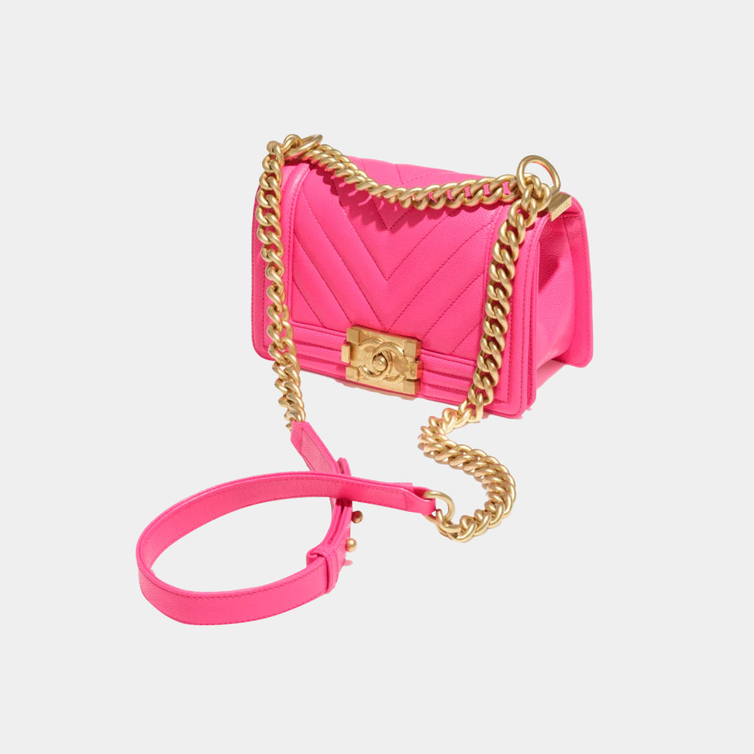 Small Boy Chanel Handbag Grained Shiny Calfskin And Gold Tone Metal Fuchsia