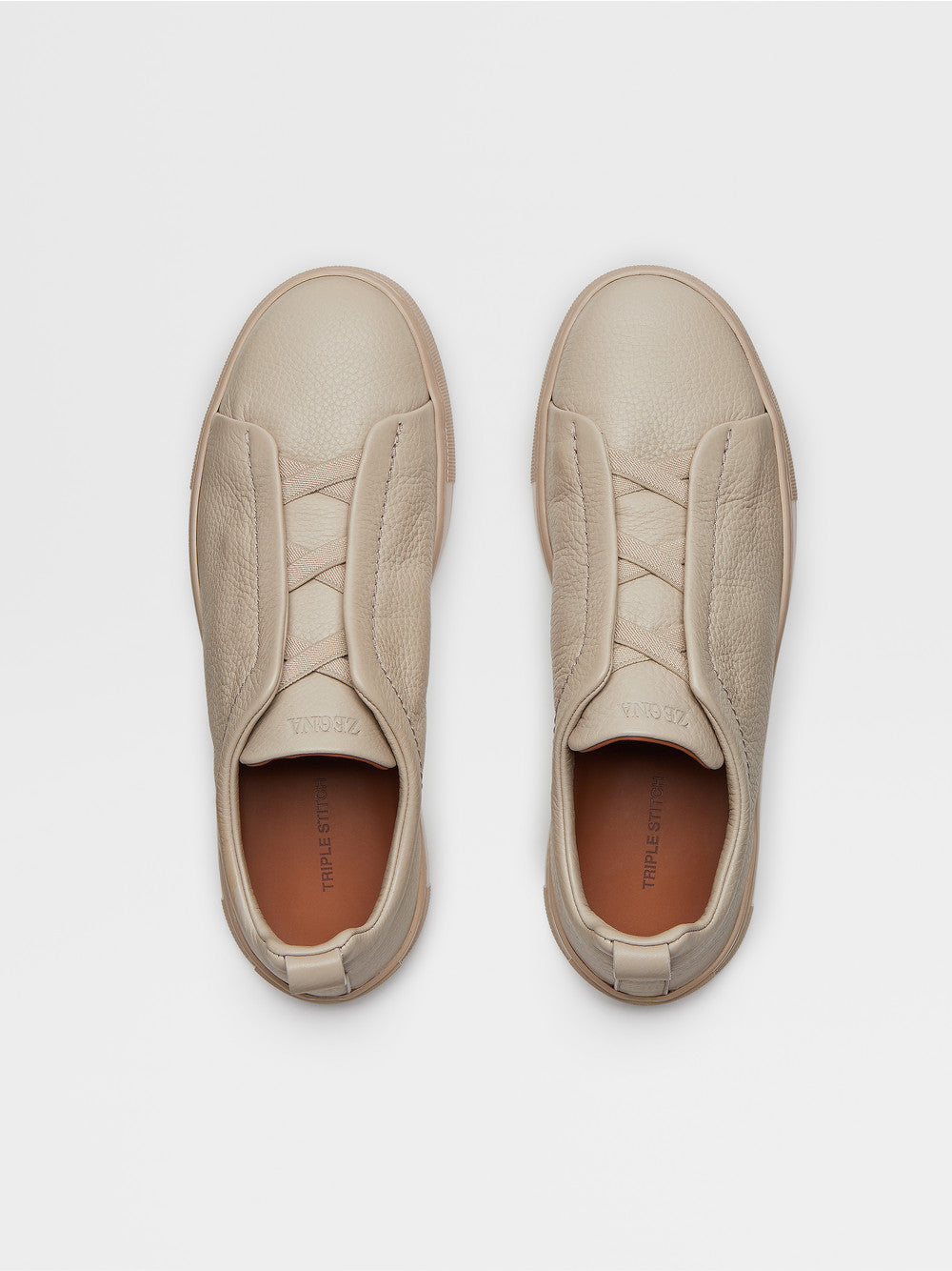 Beige Deerskin Triple Stitch Sneakers