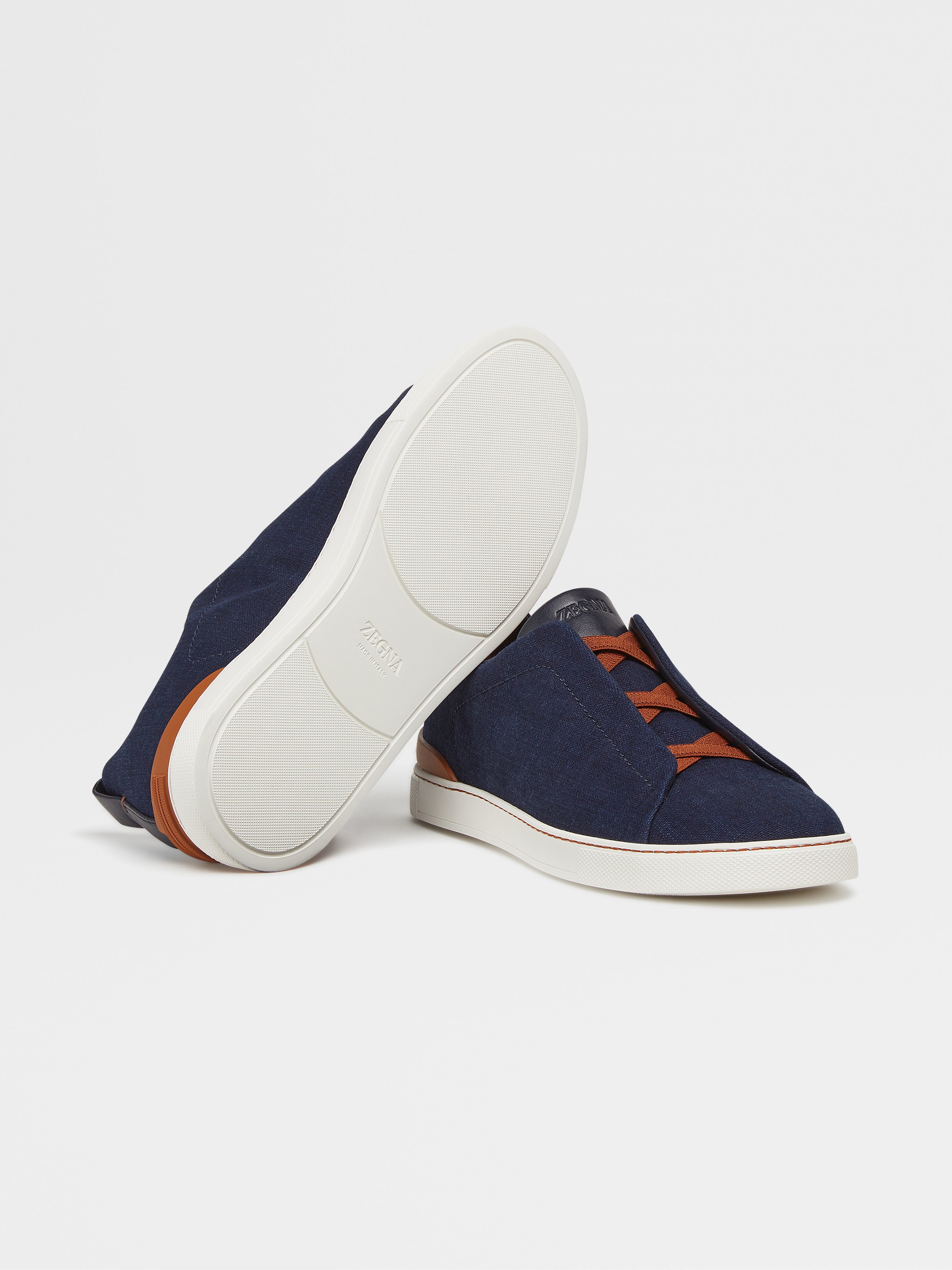 Blue Cotton Denim Triple Stitch Sneakers