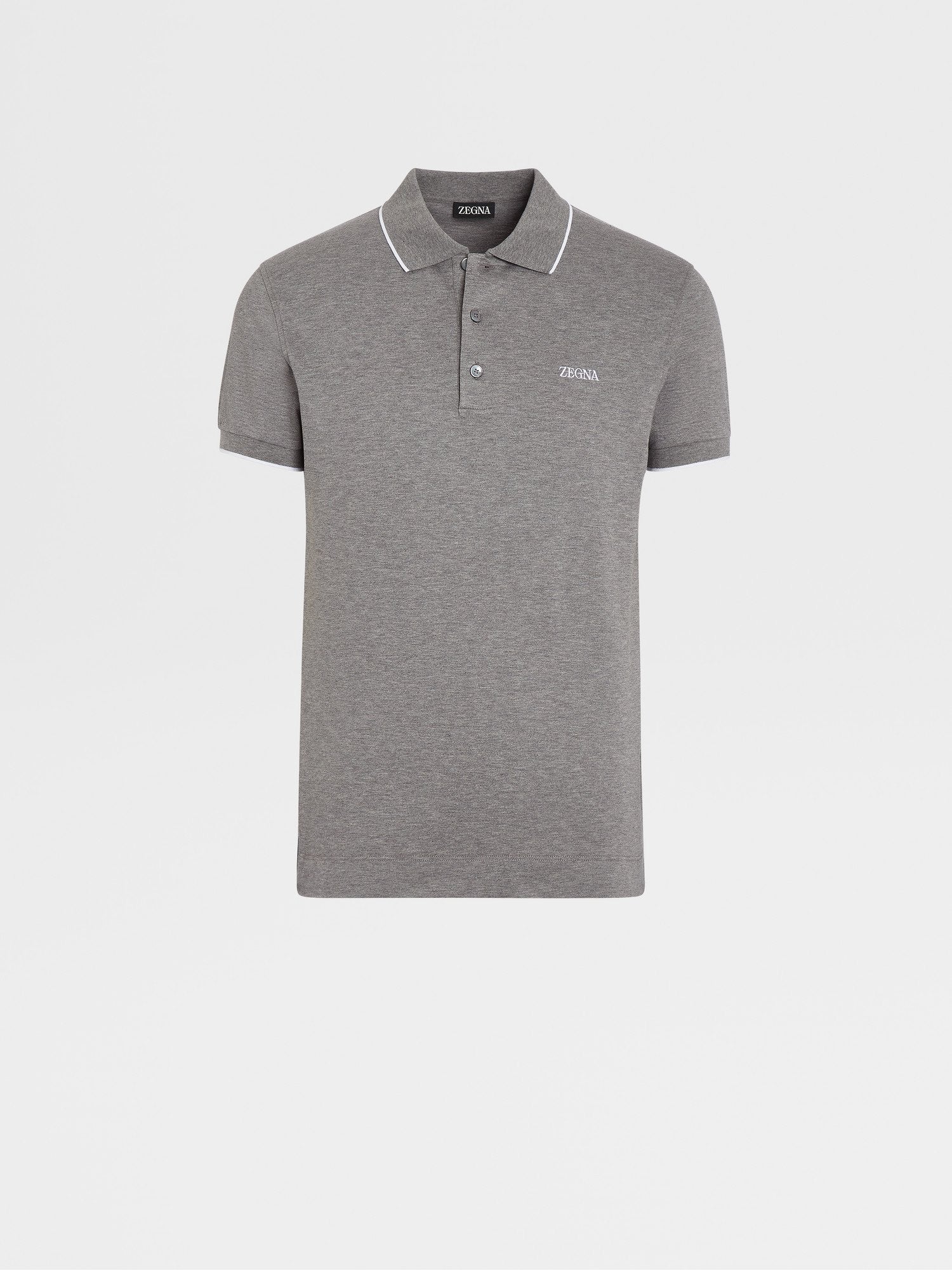 Grey Melange Stretch Cotton Short Sleeve Polo