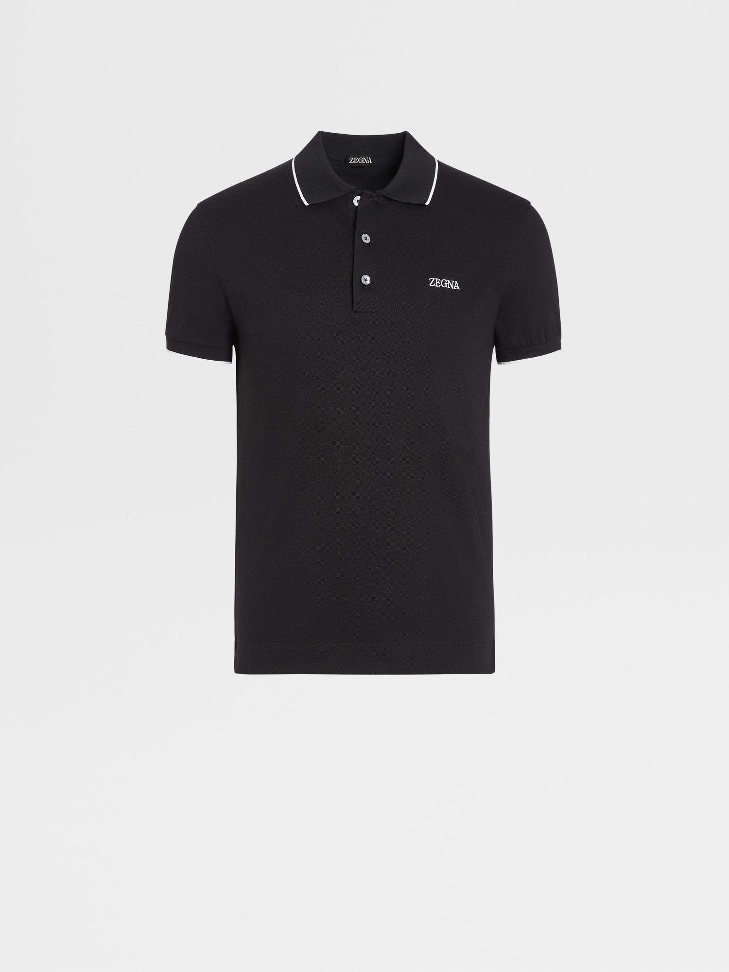 Black Stretch Cotton Short Sleeve Polo