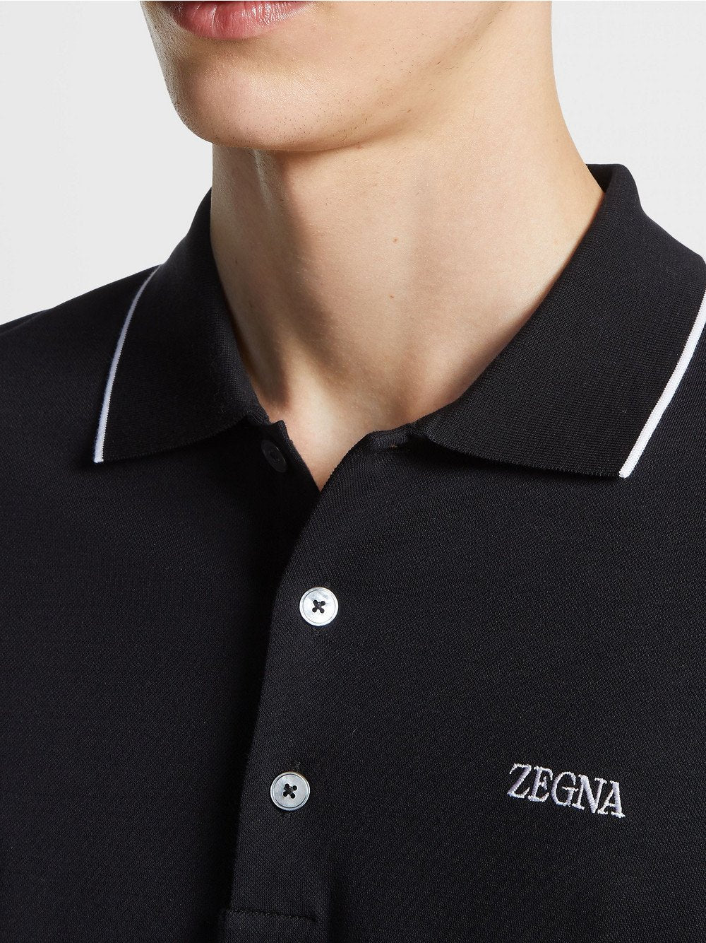 Black Stretch Cotton Short Sleeve Polo