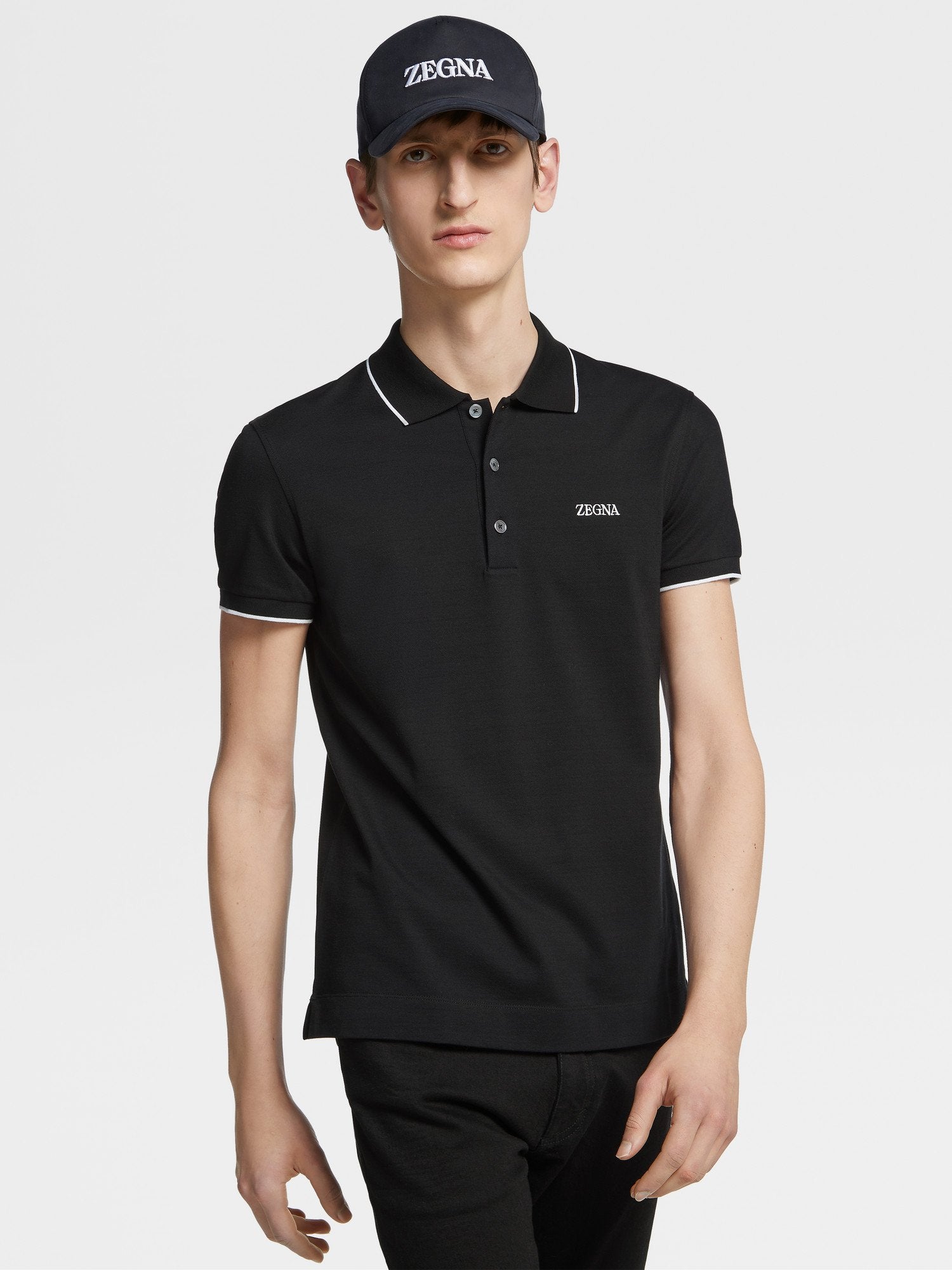 Black Stretch Cotton Short Sleeve Polo