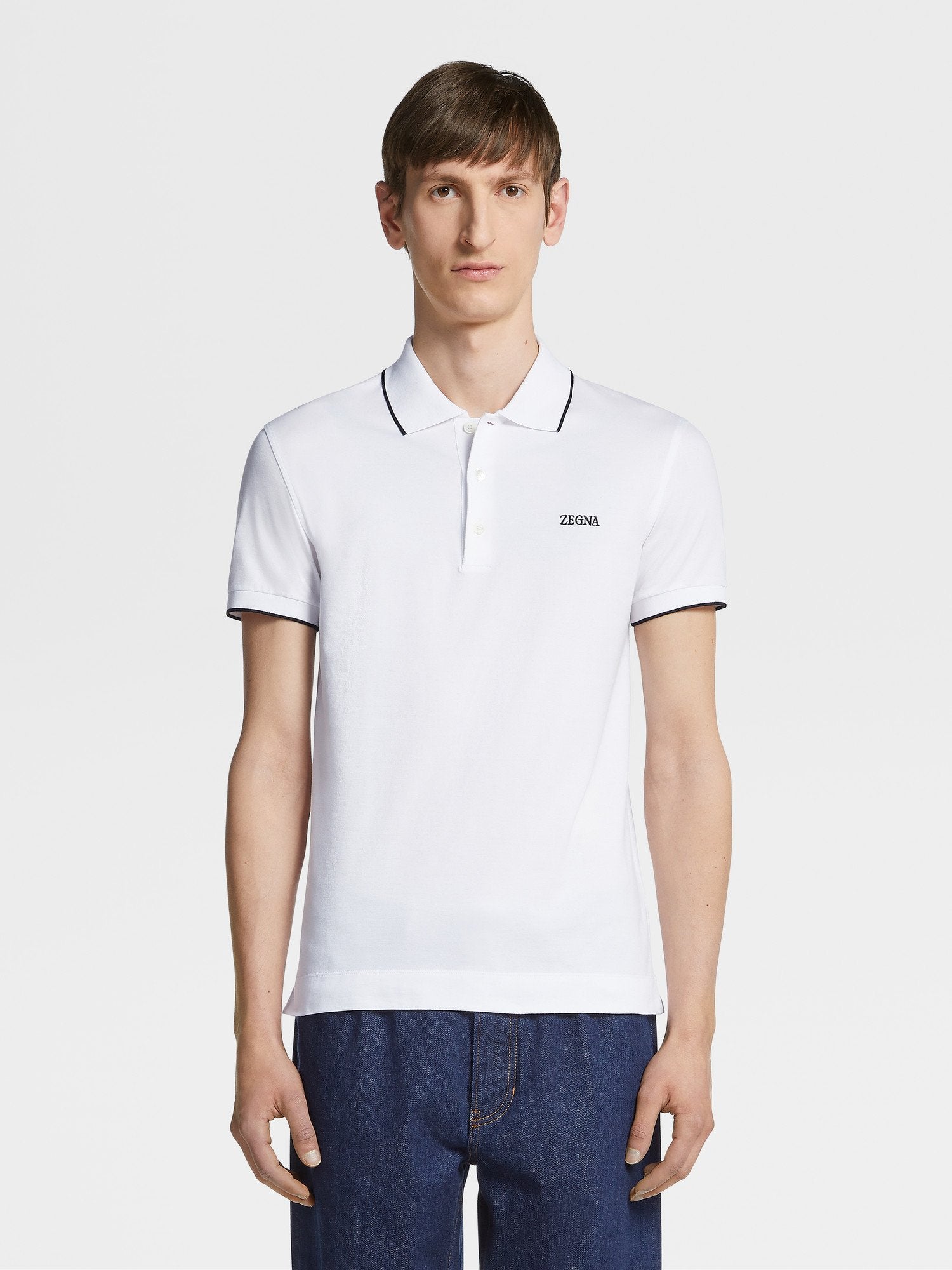 Optical White Stretch Cotton Polo Shirt