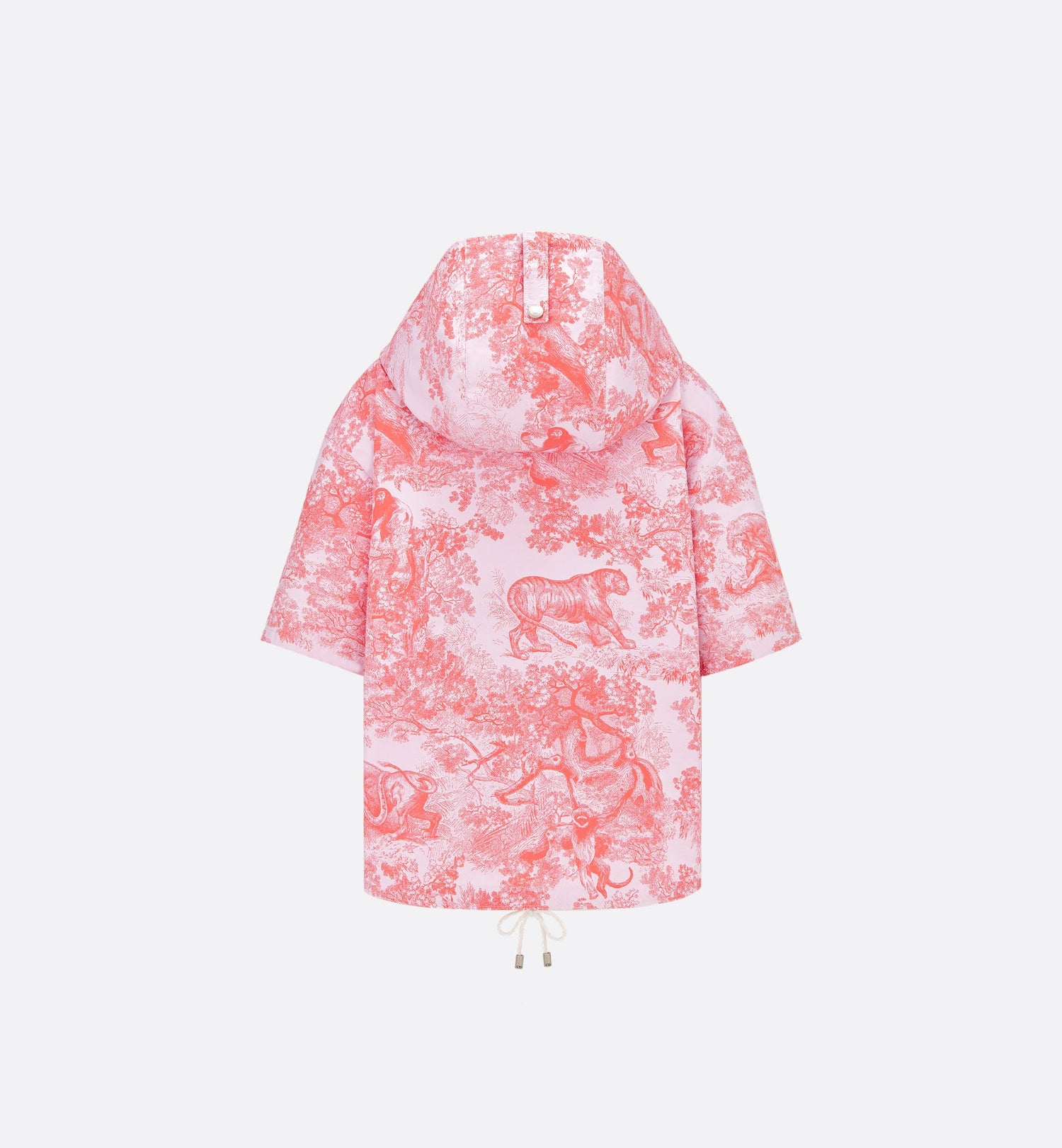 Dioriviera Short Sleeved Cropped Anorak With Hood White And Coral Technical Taffeta Jacquard With Toile De Jouy Sauvage Motif